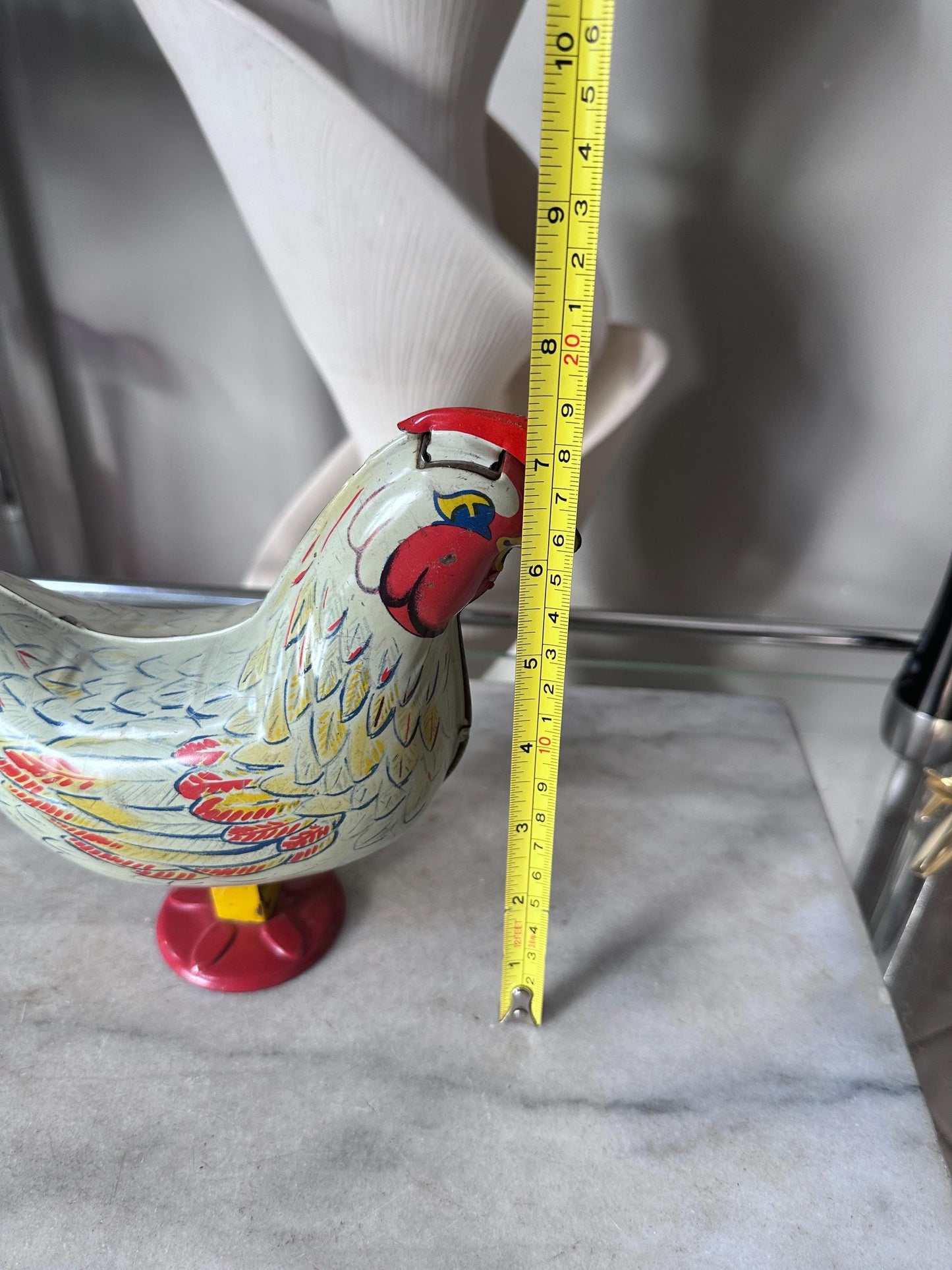 Vintage Wyandotte Tin Laying Chicken Toy | Wind-Up Works, Includes Basket & Marbles