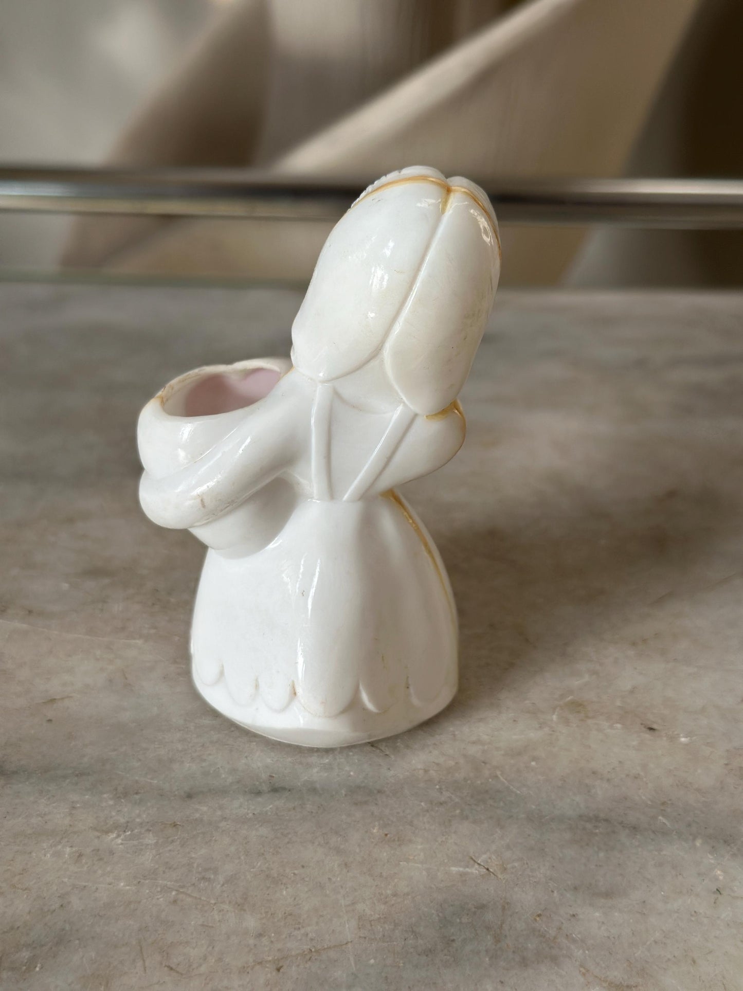 Vintage Rosbro/E. Rosen Valentine  Hard Plastic Girl Holding Valentine Heart   Candy Container 1940s - 50s