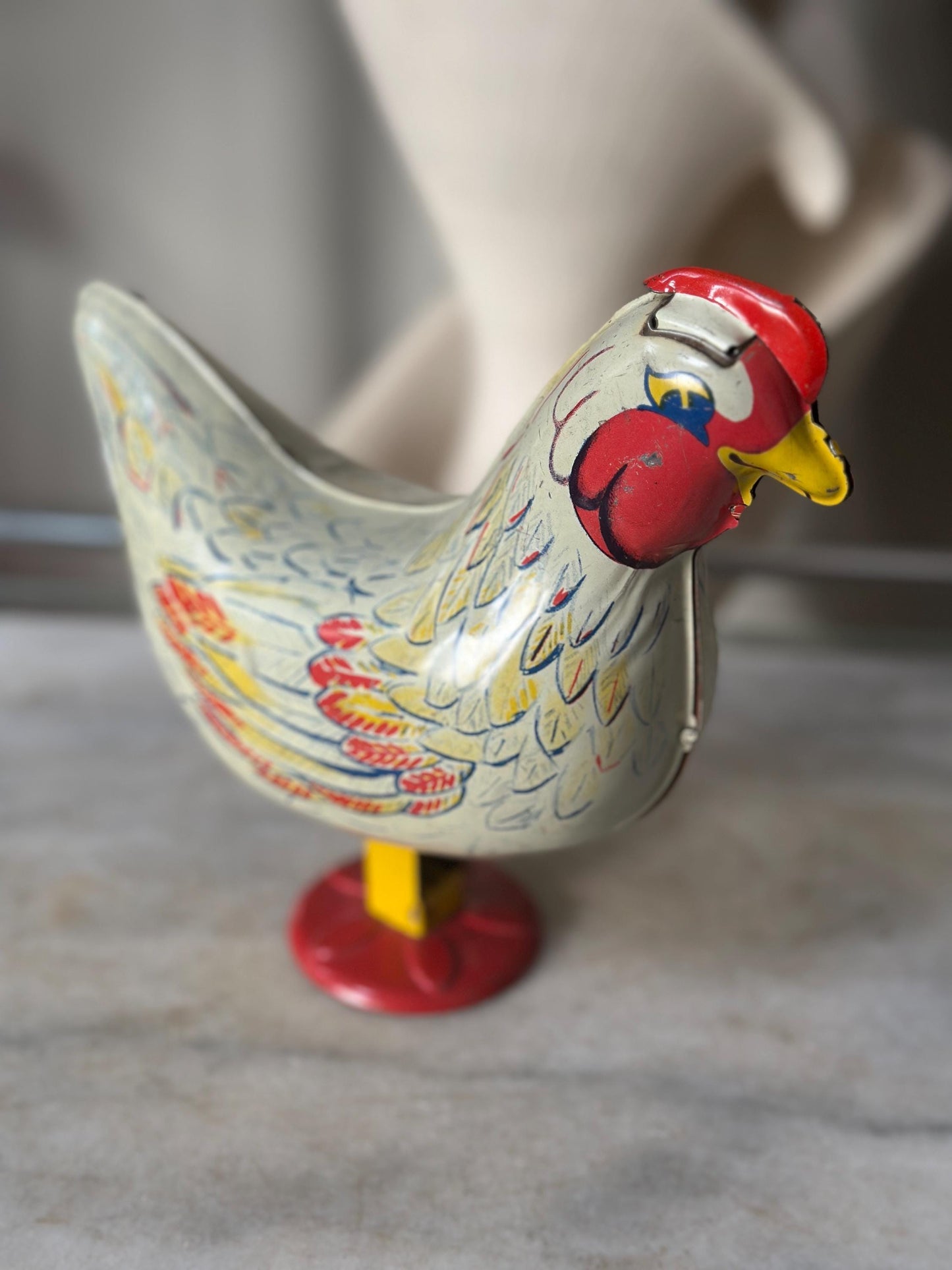 Vintage Wyandotte Tin Laying Chicken Toy | Wind-Up Works, Includes Basket & Marbles