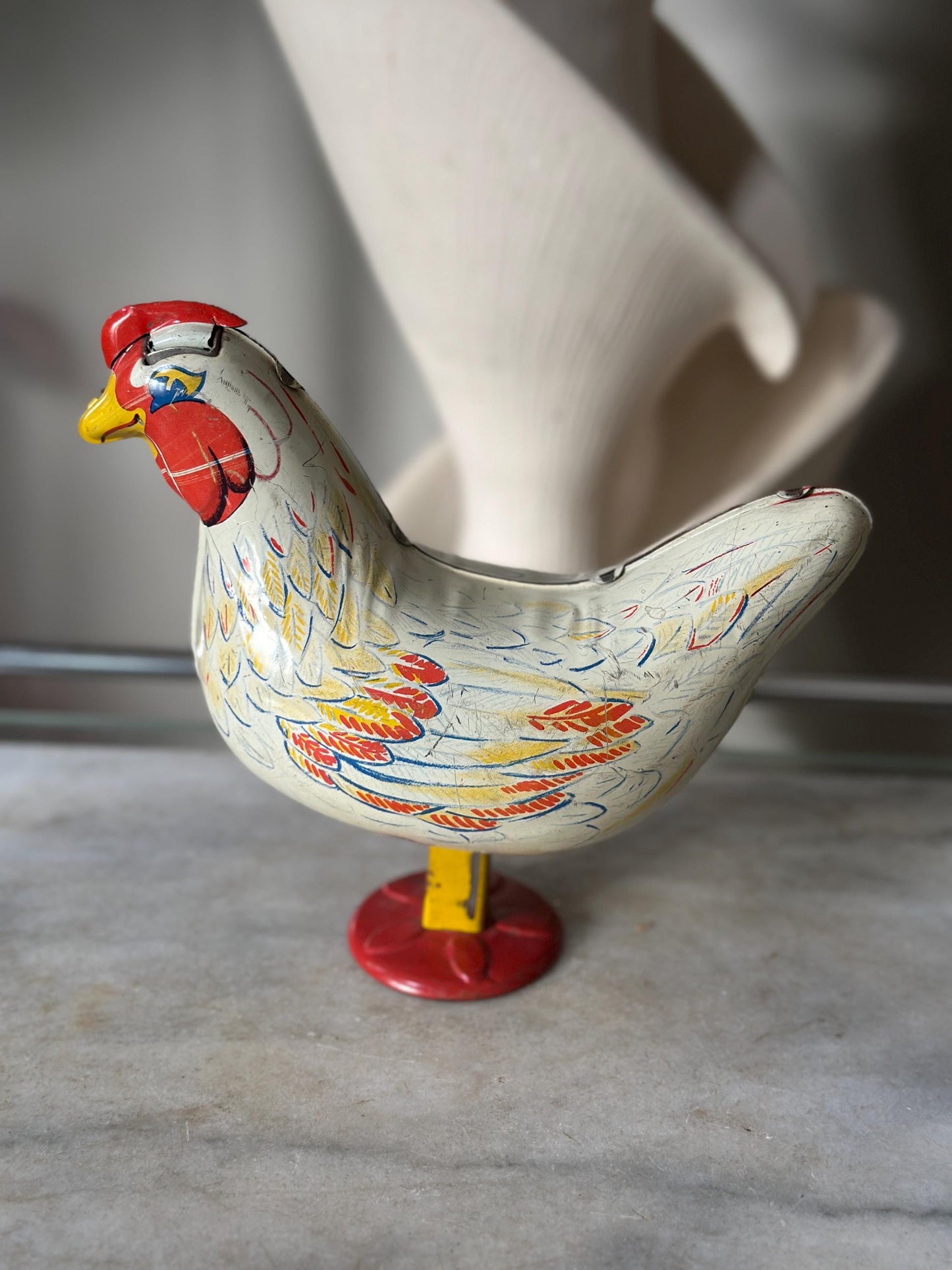 Vintage Wyandotte Tin Laying Chicken Toy | Wind-Up Works, Includes Basket & Marbles