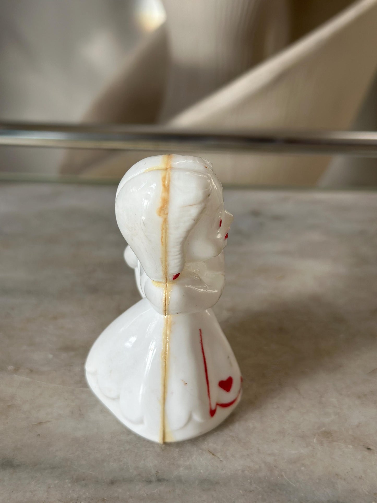 Vintage Rosbro/E. Rosen Valentine  Hard Plastic Girl Holding Valentine Heart   Candy Container 1940s - 50s