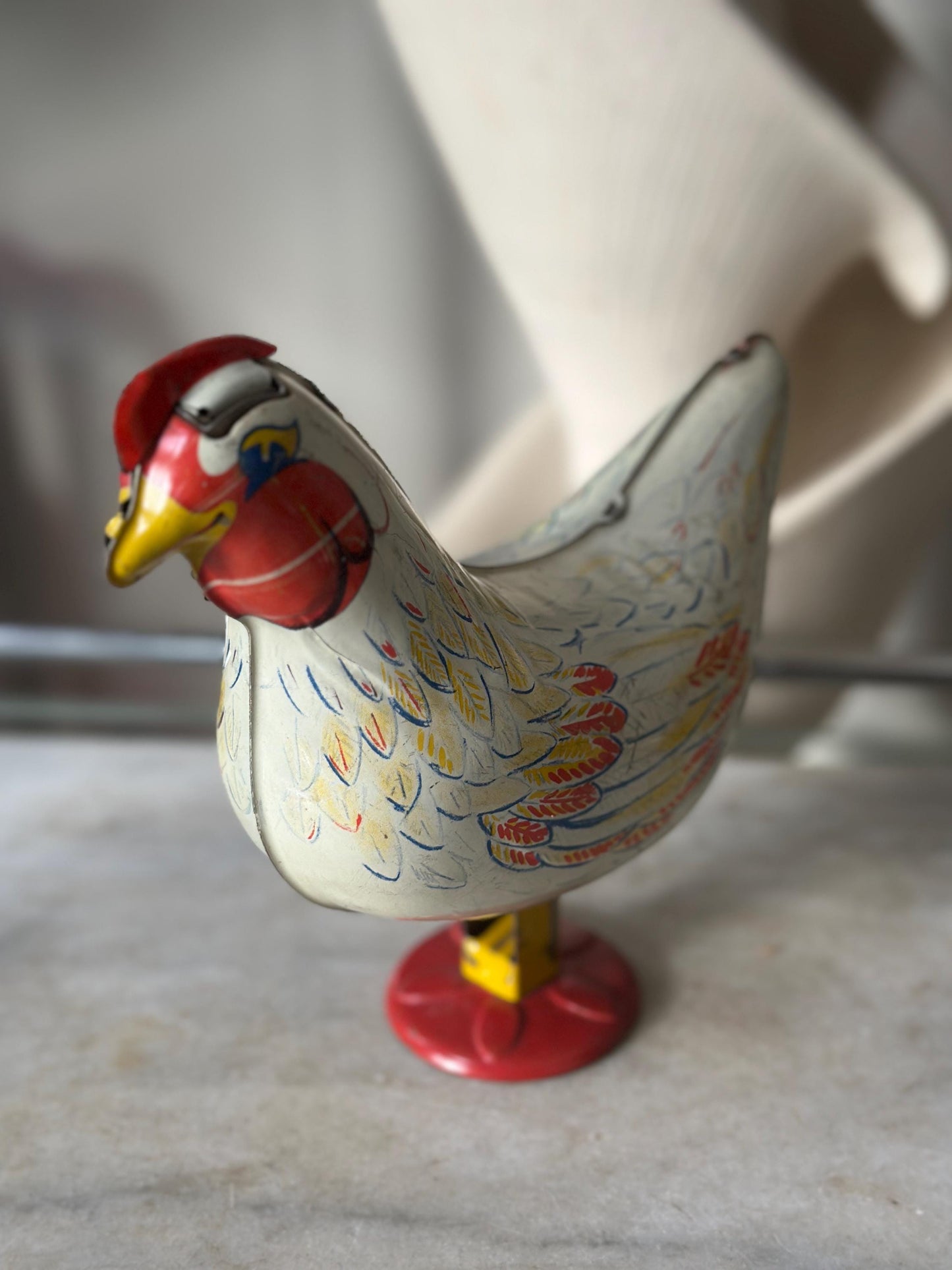 Vintage Wyandotte Tin Laying Chicken Toy | Wind-Up Works, Includes Basket & Marbles