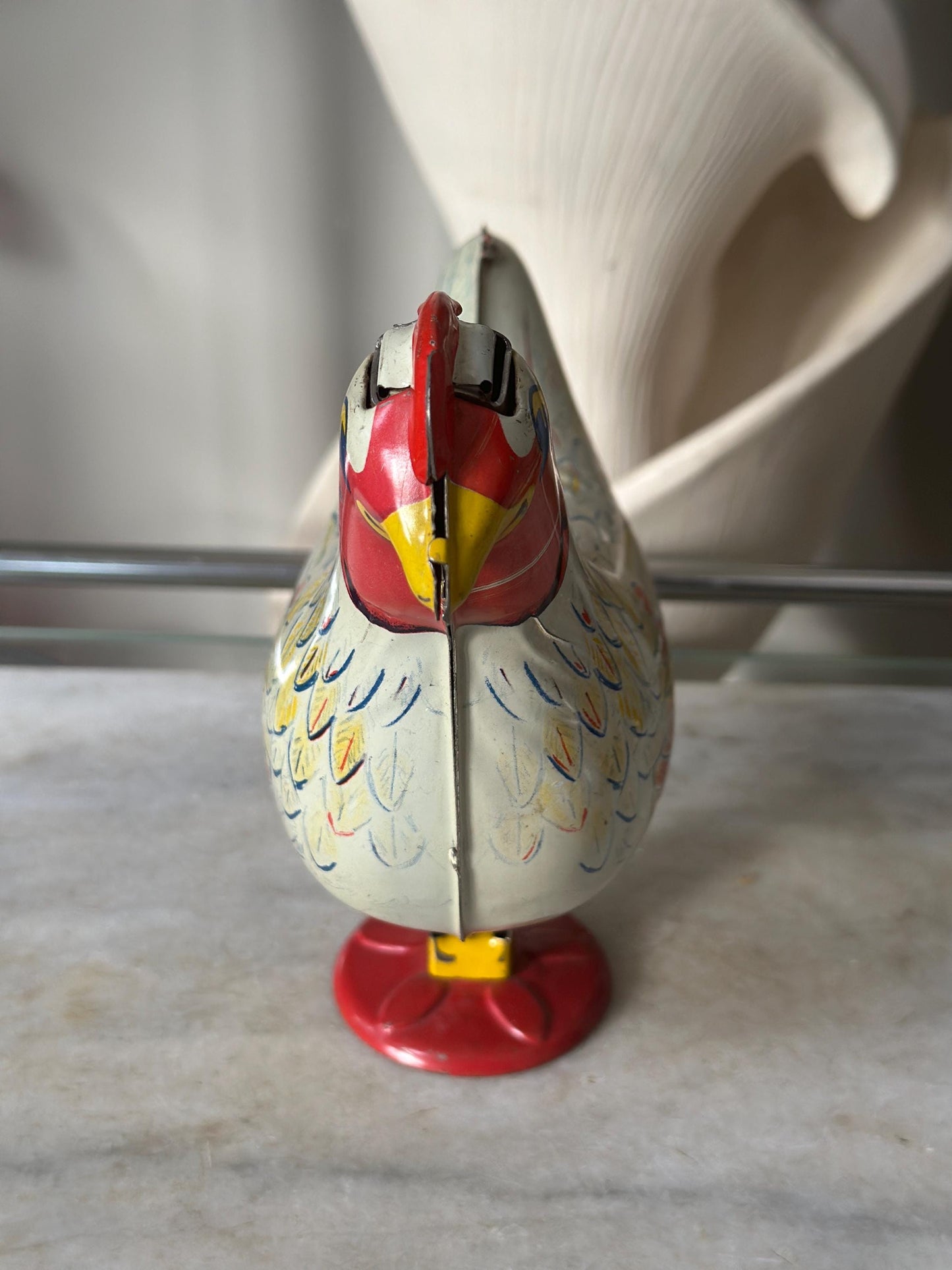 Vintage Wyandotte Tin Laying Chicken Toy | Wind-Up Works, Includes Basket & Marbles