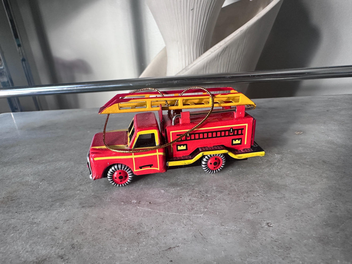 Lilian Vernon Tin Litho Ornaments | Set of 6 Retro Toy Vehicles, Mid-Century Style