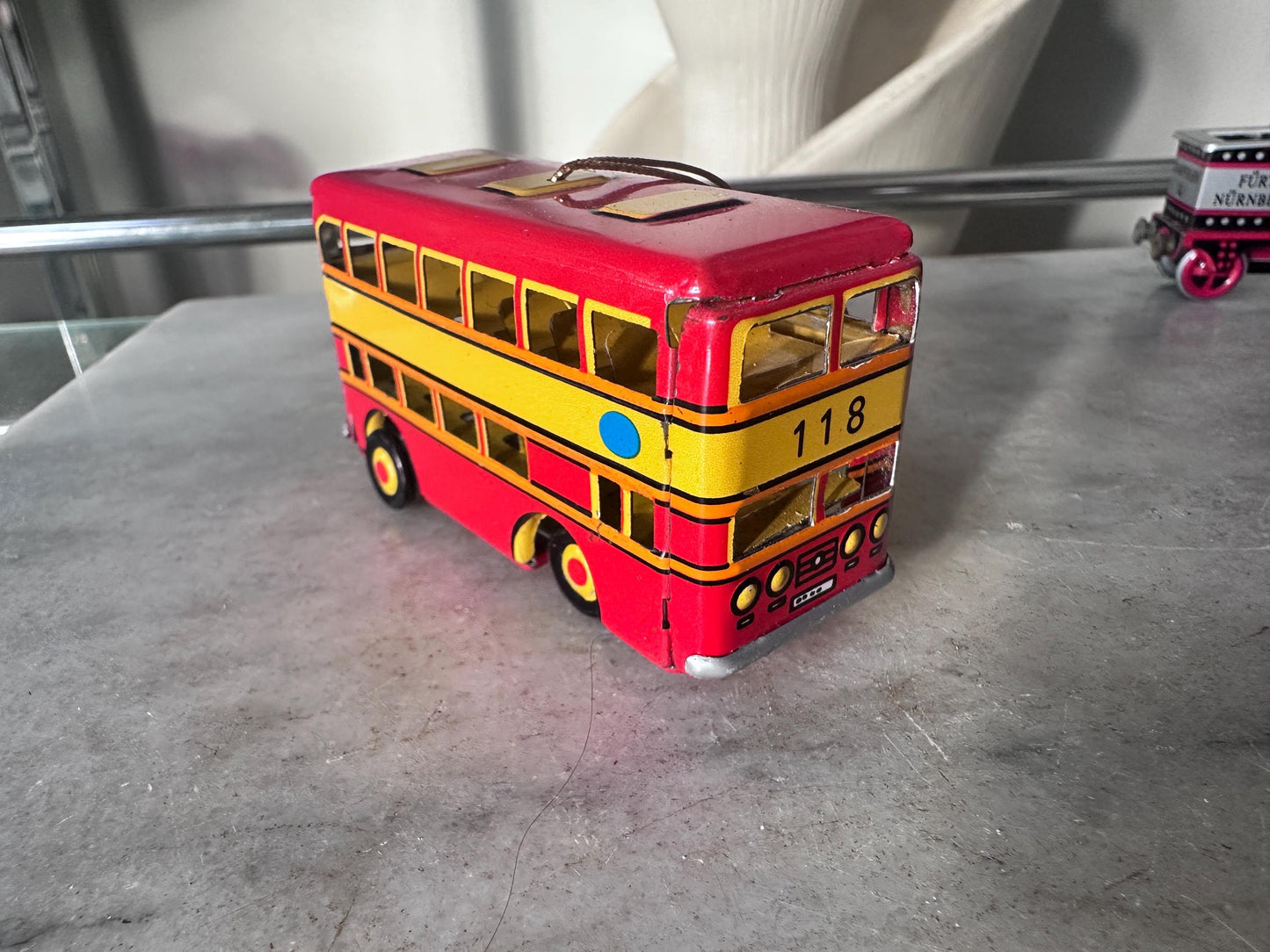 Lilian Vernon Tin Litho Ornaments | Set of 6 Retro Toy Vehicles, Mid-Century Style