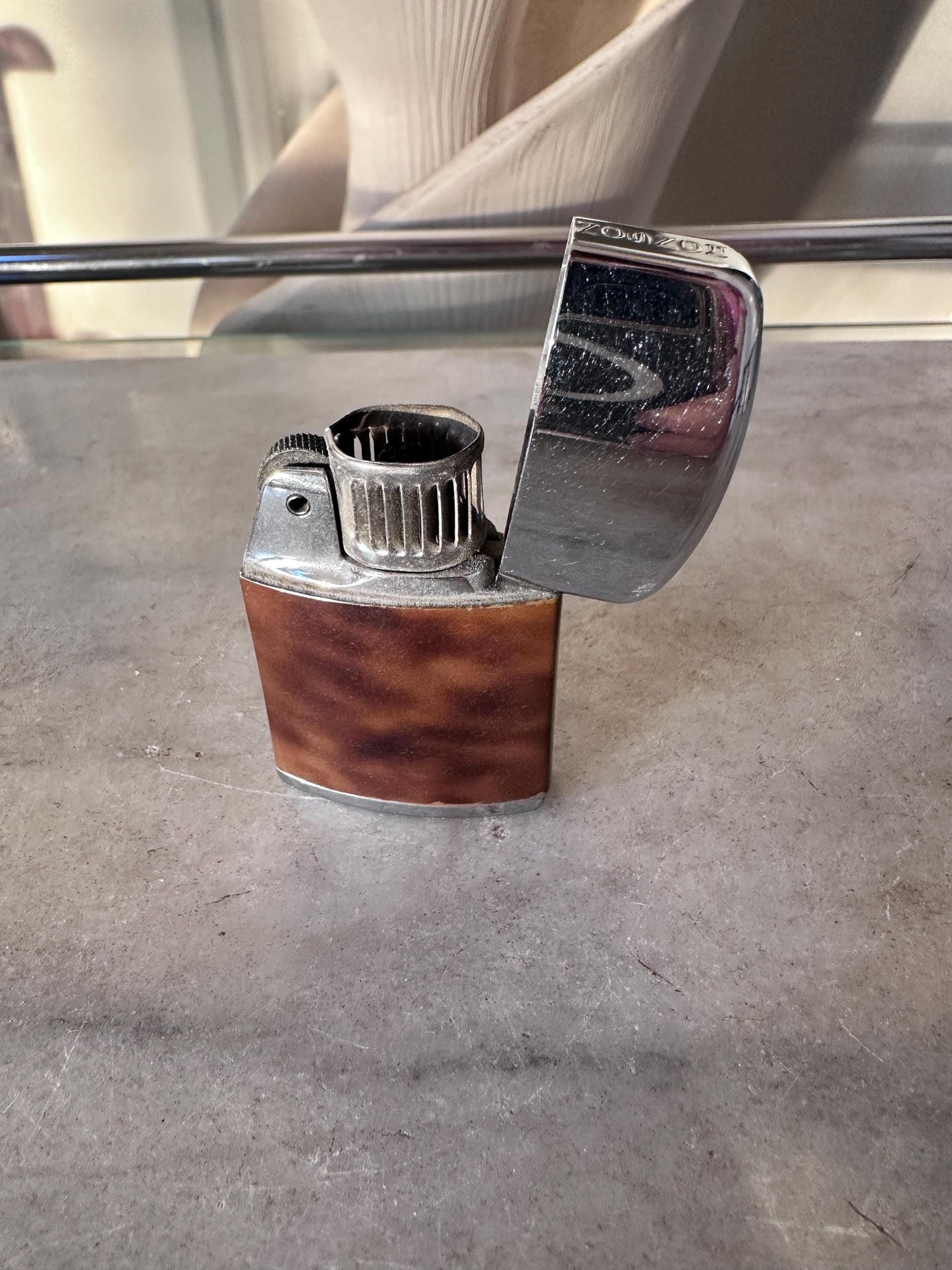 Vintage 1950s Ronson Windlite Lighter | Faux Wood & Chrome | Mid Century Windproof Outdoor Lighter | Retro Smoking Accessory Collectible
