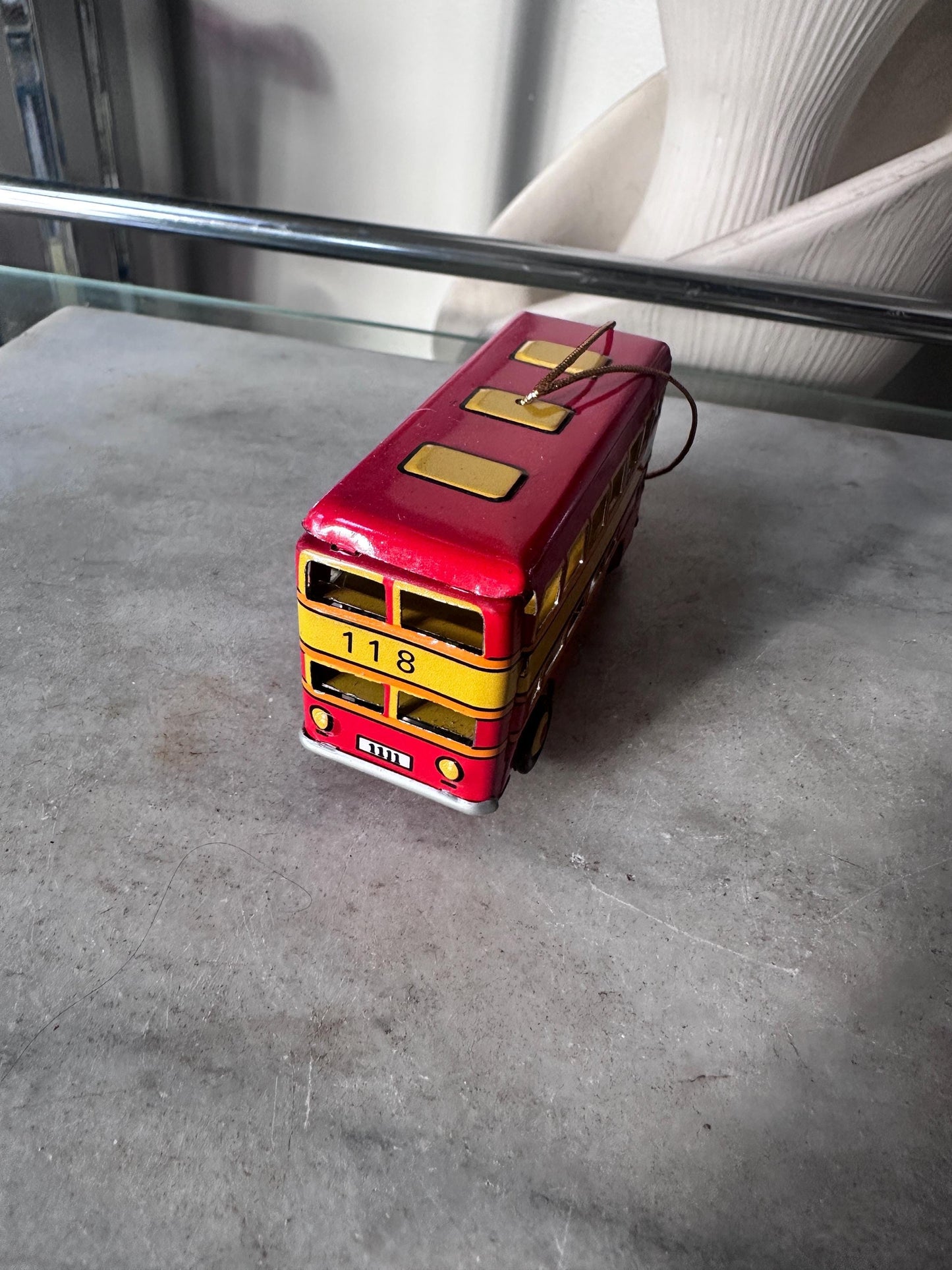 Lilian Vernon Tin Litho Ornaments | Set of 6 Retro Toy Vehicles, Mid-Century Style