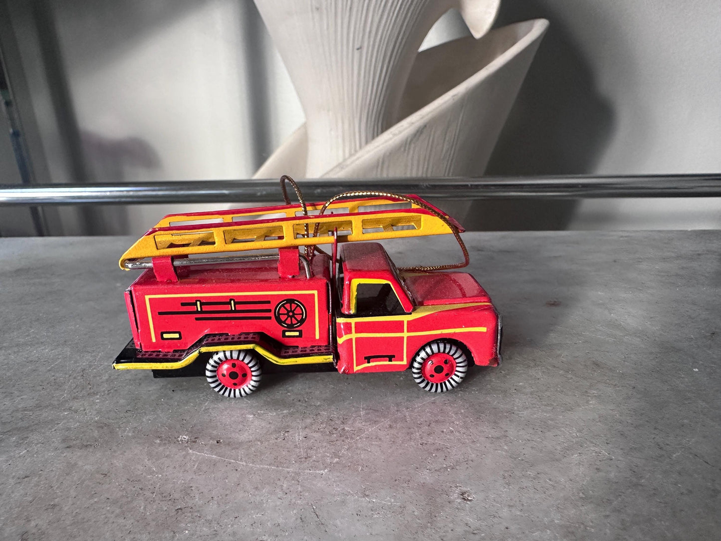 Lilian Vernon Tin Litho Ornaments | Set of 6 Retro Toy Vehicles, Mid-Century Style