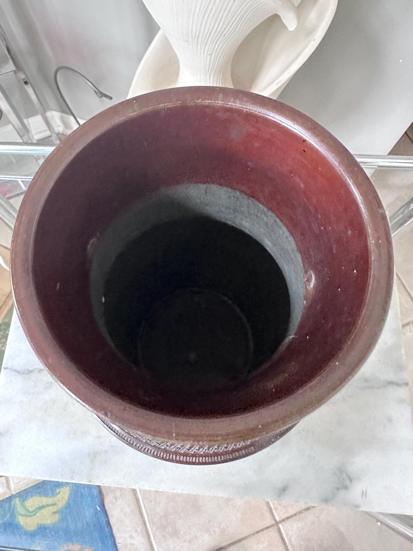 Antique Japanese Bronze Vase | Cloisonné Champlevé Urn with Fu Dog Handles 12” Tall