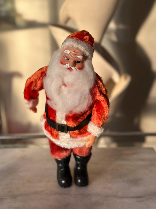Vintage 1960s Musical Santa Claus Figurine – Animated Rubber Face, Plays Jingle Bells, 13" Tall