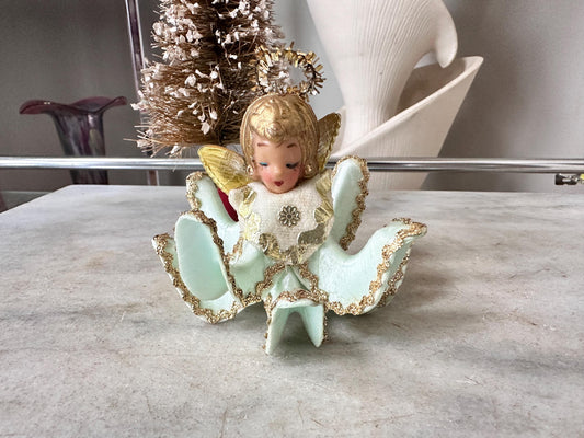 Vintage Kitsch Angel Ornament – Mid-Century Japan Christmas Decor, Chenille Bric Brac Figurine