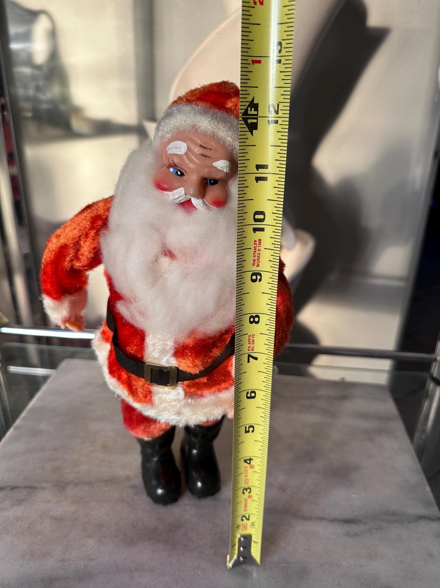 Vintage 1960s Musical Santa Claus Figurine – Animated Rubber Face, Plays Jingle Bells, 13" Tall