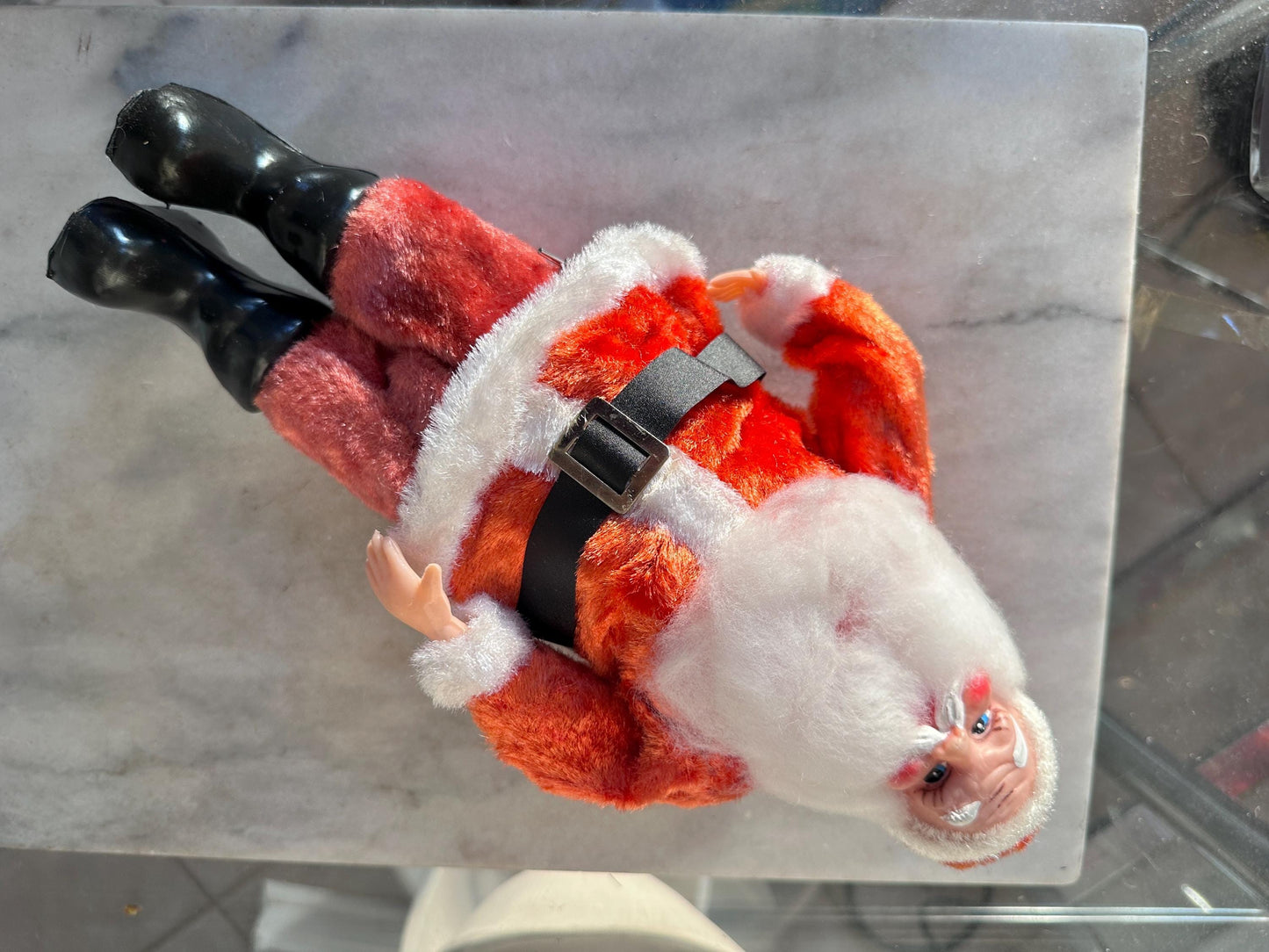 Vintage 1960s Musical Santa Claus Figurine – Animated Rubber Face, Plays Jingle Bells, 13" Tall