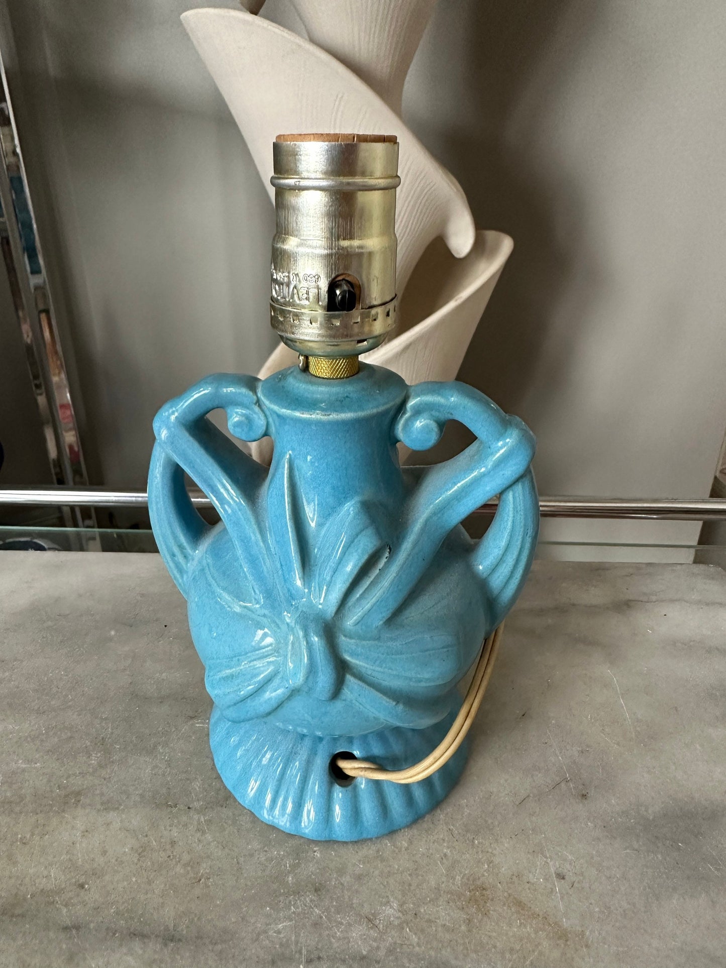 Vintage Blue Ceramic Lamp | Mid Century Bow Accent Lighting