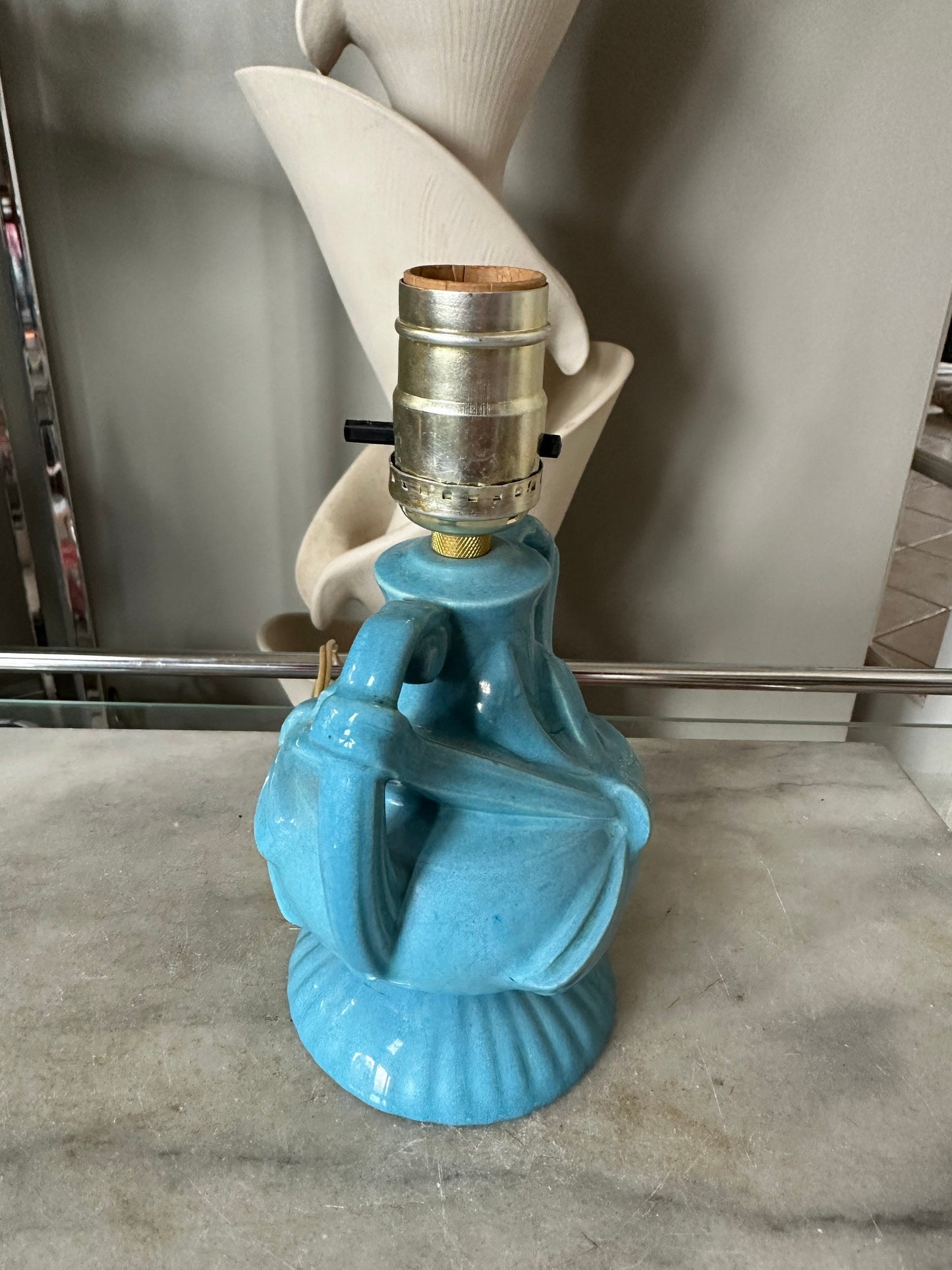 Vintage Blue Ceramic Lamp | Mid Century Bow Accent Lighting