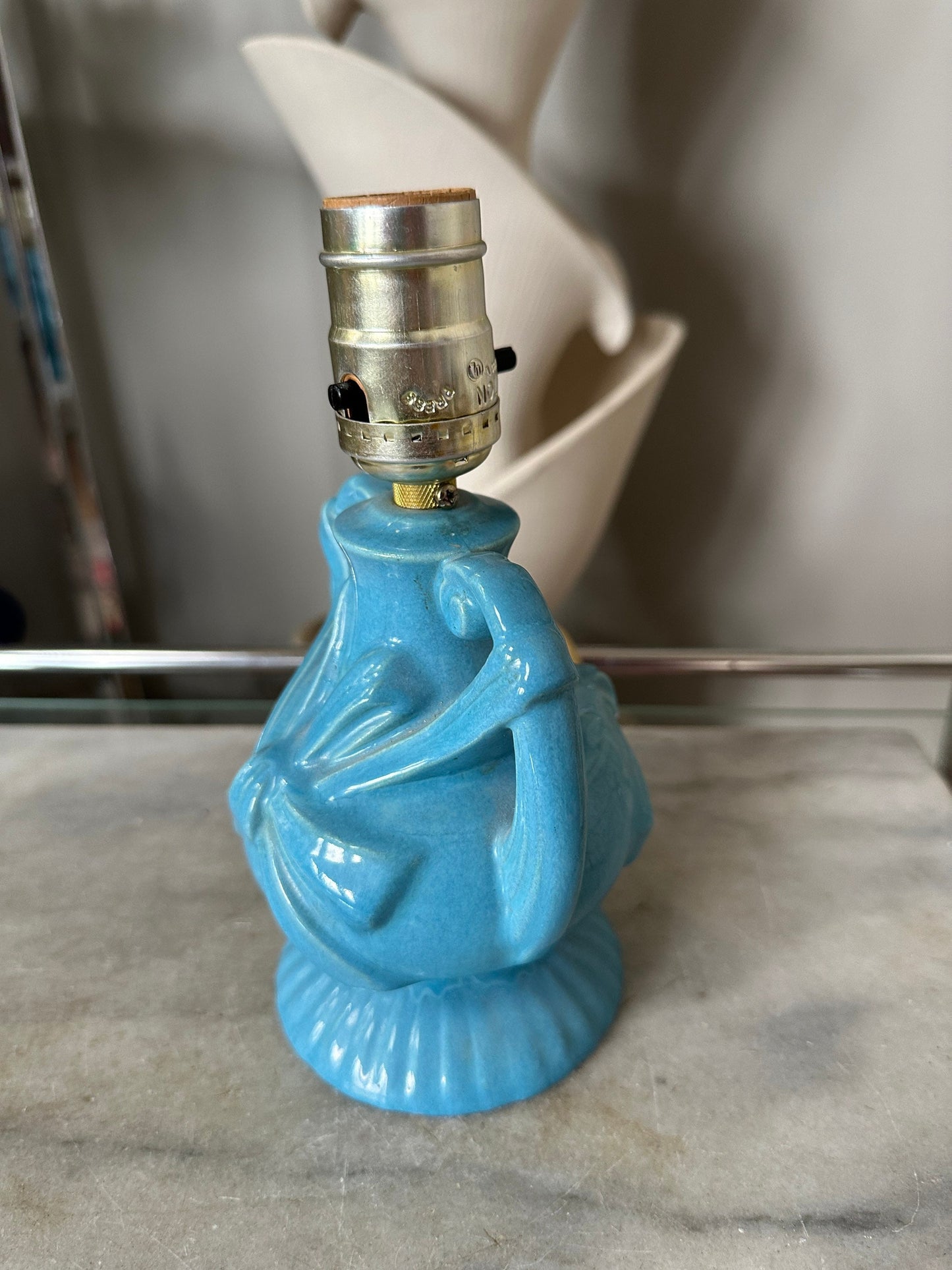 Vintage Blue Ceramic Lamp | Mid Century Bow Accent Lighting