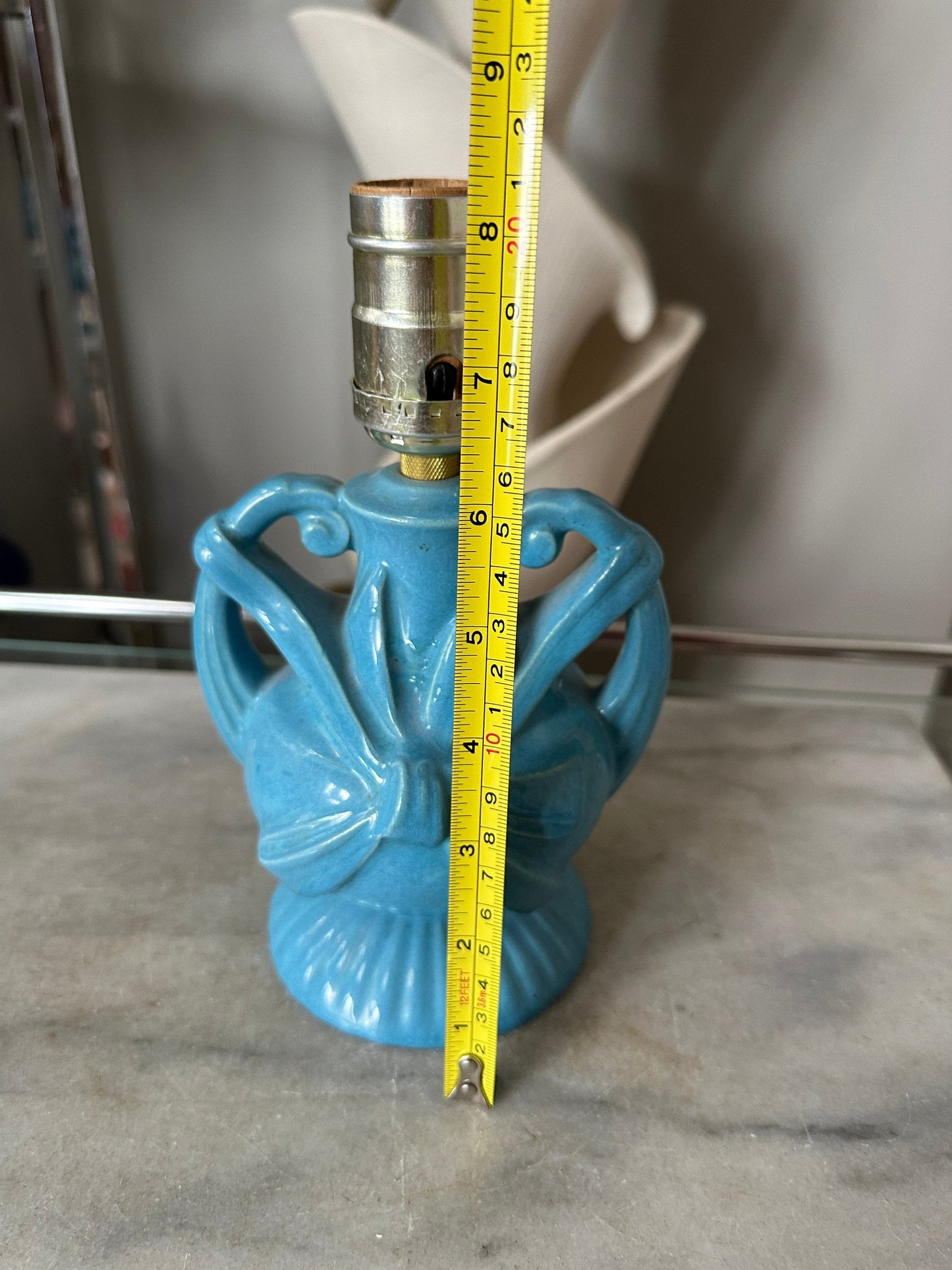 Vintage Blue Ceramic Lamp | Mid Century Bow Accent Lighting
