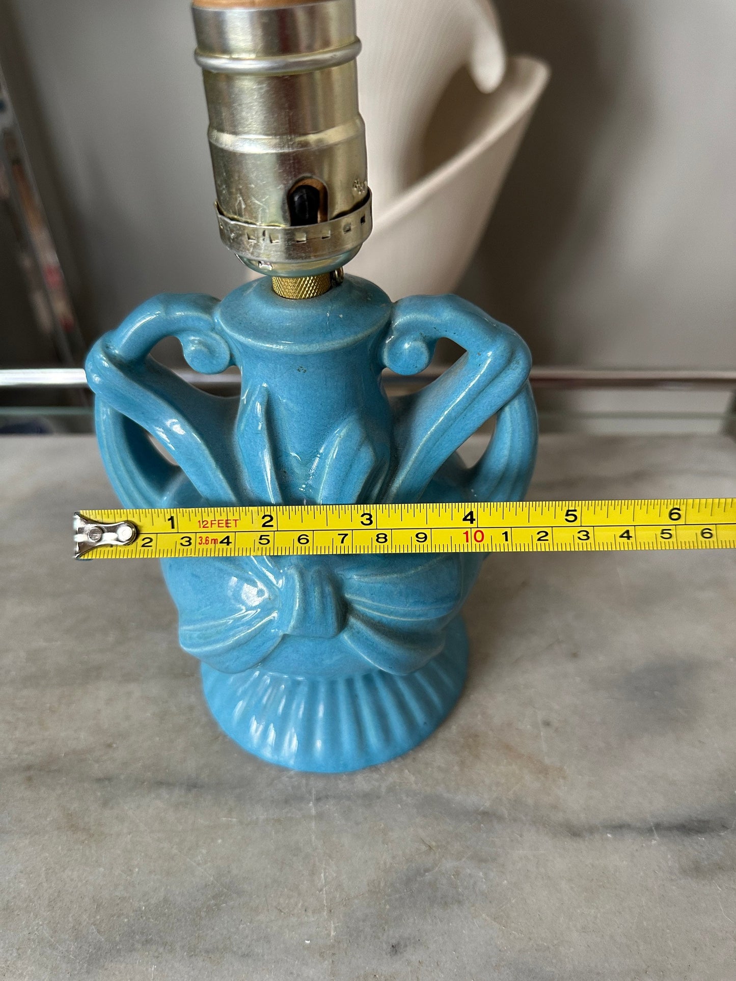 Vintage Blue Ceramic Lamp | Mid Century Bow Accent Lighting