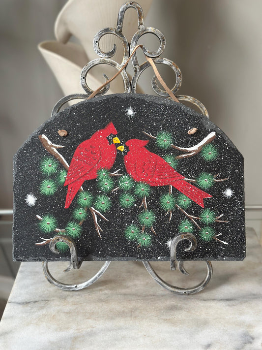 Vintage Slate Cardinal Christmas Sign – Winter Wall Hanging Retro Holiday Decor 13” x 9”