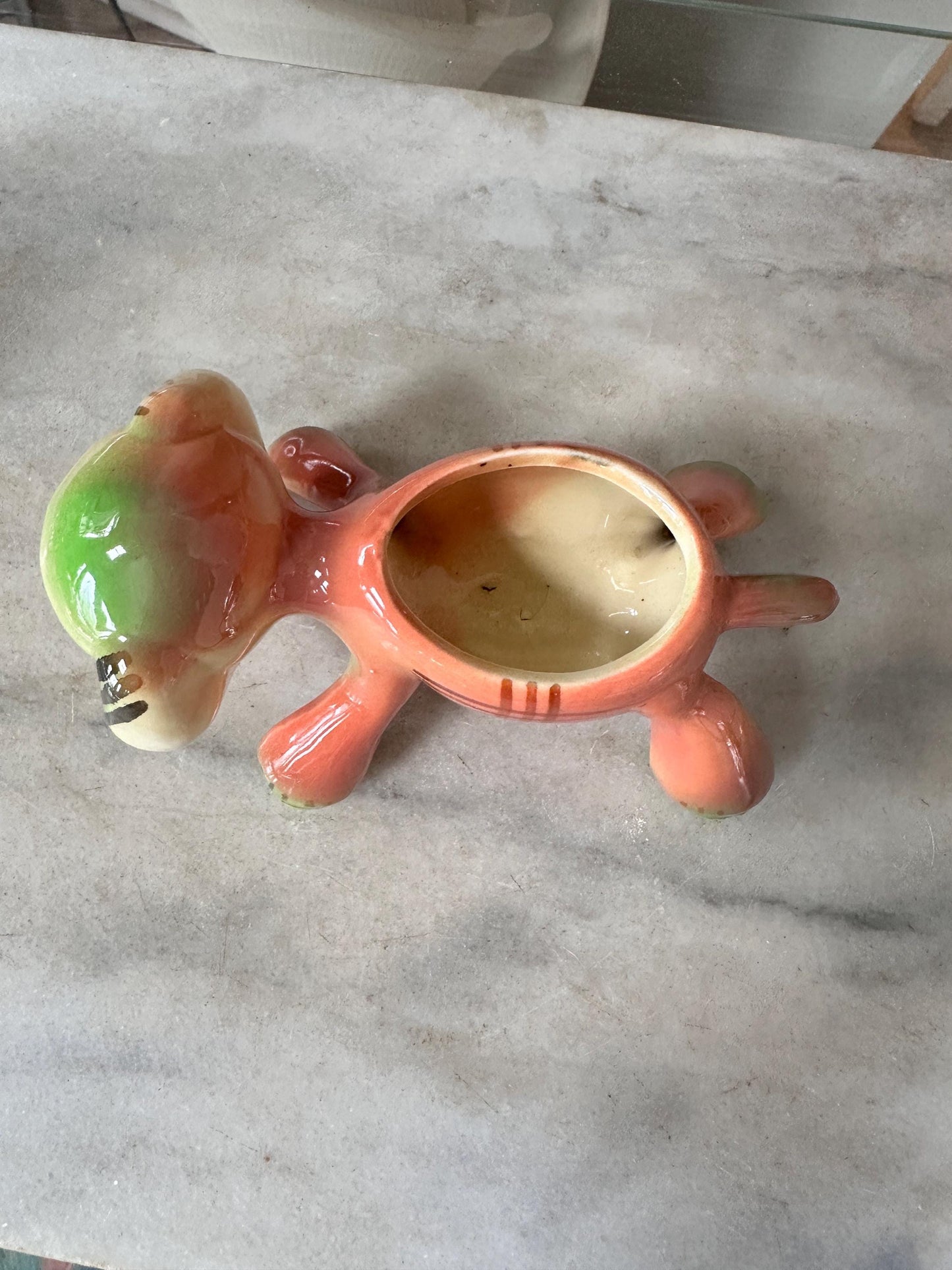 Vintage Kitsch Puppy Dog Planter | Mid-Century Orange Green Glazed Ceramic Vase