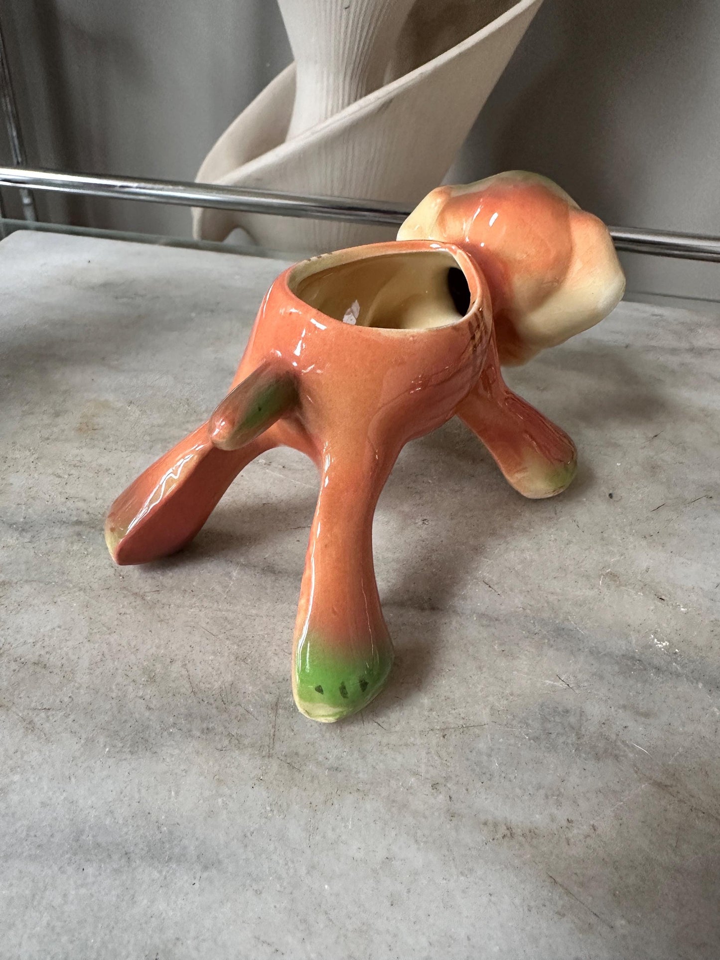 Vintage Kitsch Puppy Dog Planter | Mid-Century Orange Green Glazed Ceramic Vase