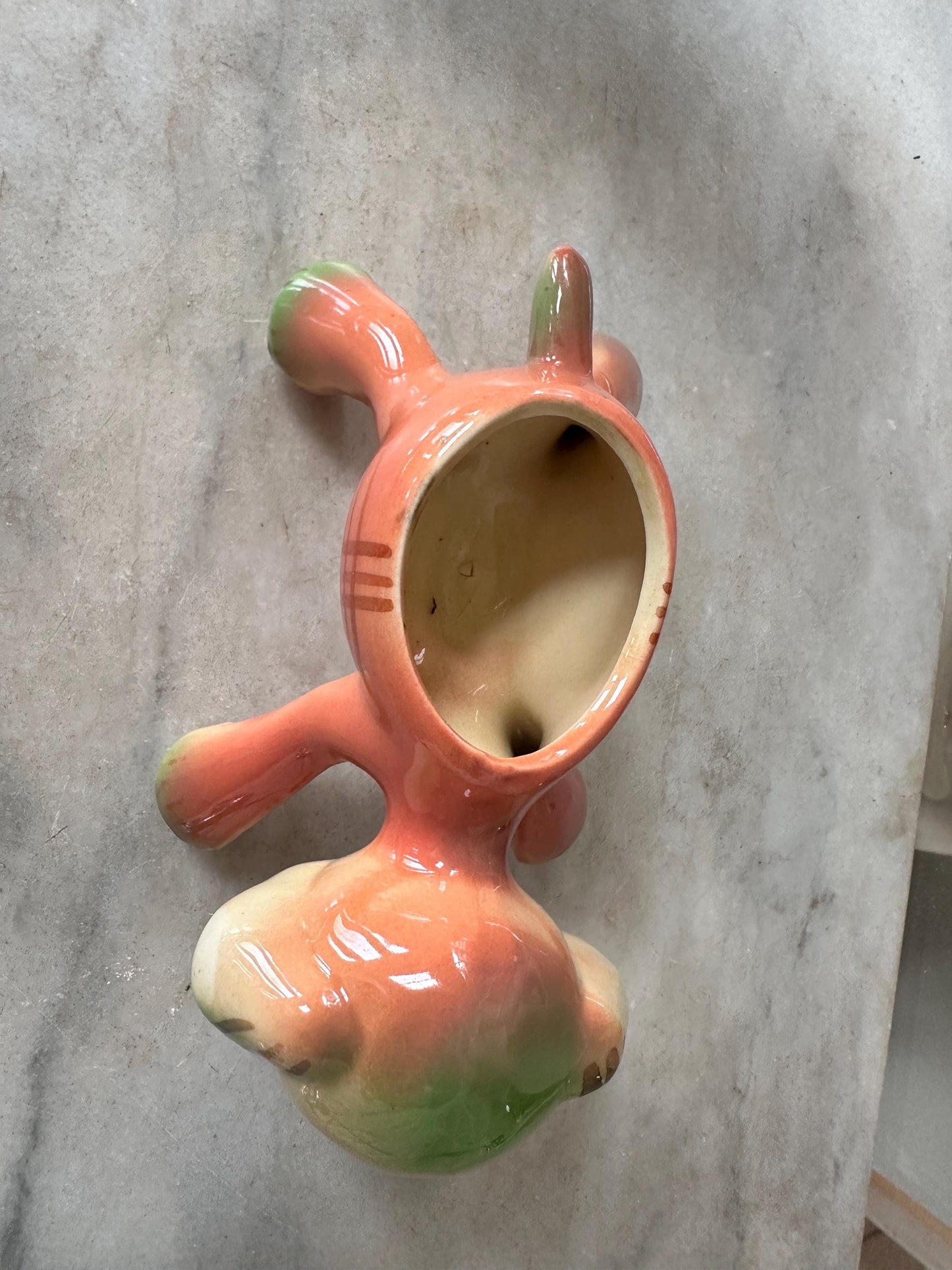 Vintage Kitsch Puppy Dog Planter | Mid-Century Orange Green Glazed Ceramic Vase