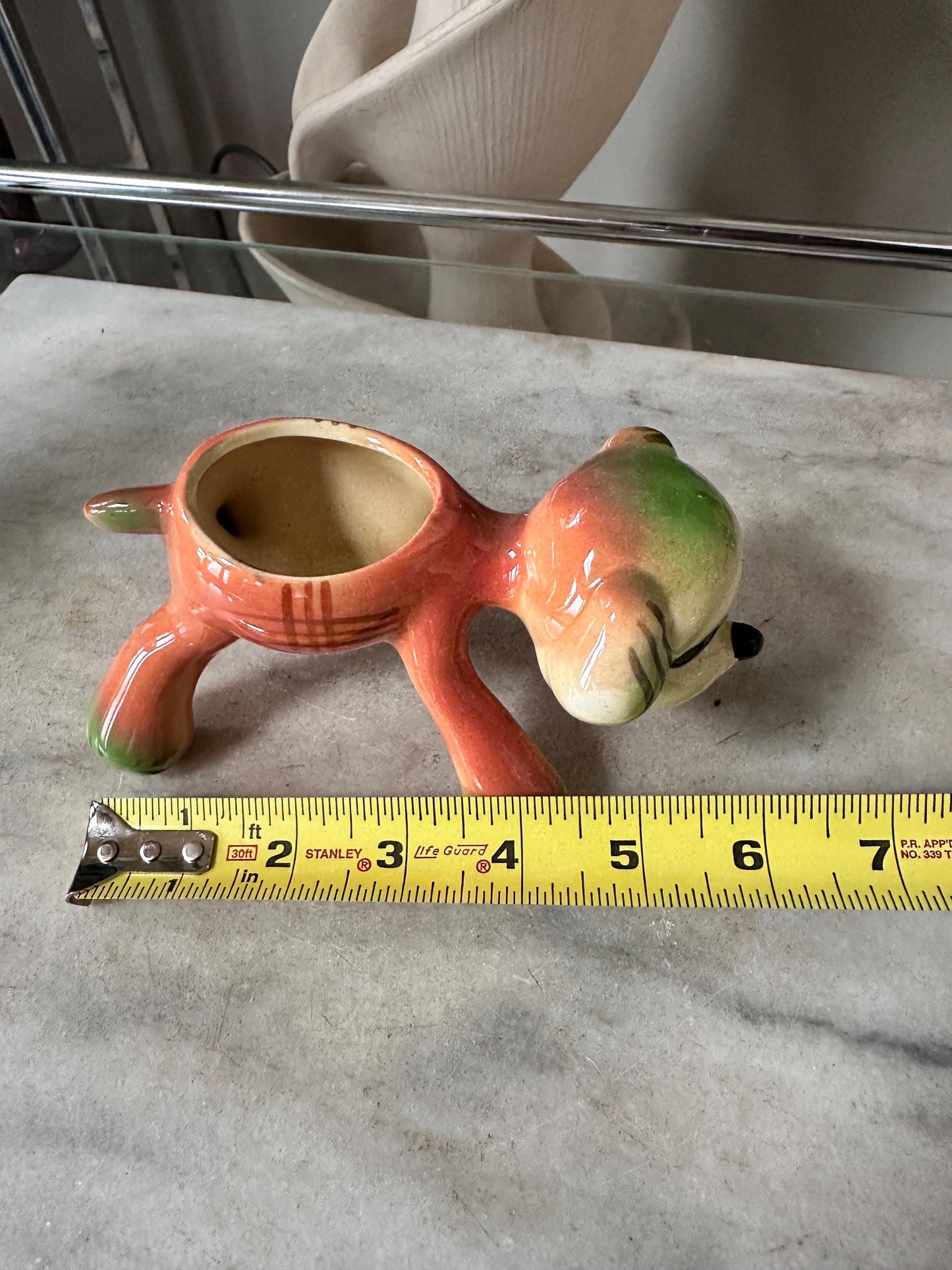 Vintage Kitsch Puppy Dog Planter | Mid-Century Orange Green Glazed Ceramic Vase