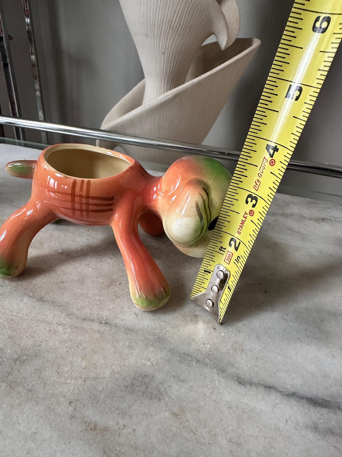 Vintage Kitsch Puppy Dog Planter | Mid-Century Orange Green Glazed Ceramic Vase