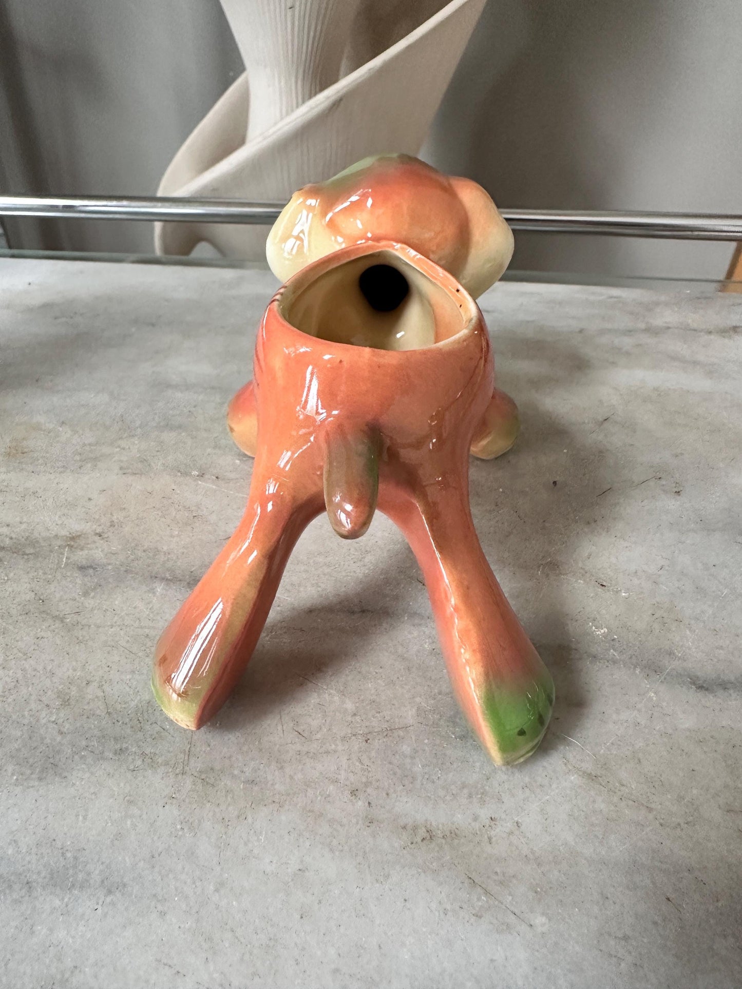 Vintage Kitsch Puppy Dog Planter | Mid-Century Orange Green Glazed Ceramic Vase