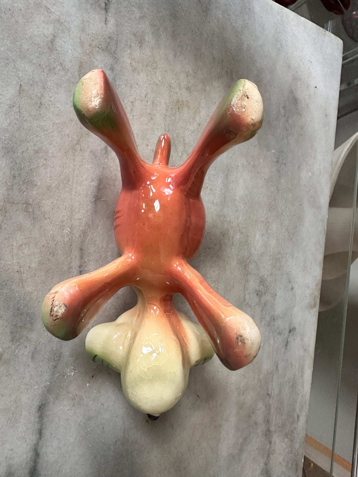 Vintage Kitsch Puppy Dog Planter | Mid-Century Orange Green Glazed Ceramic Vase