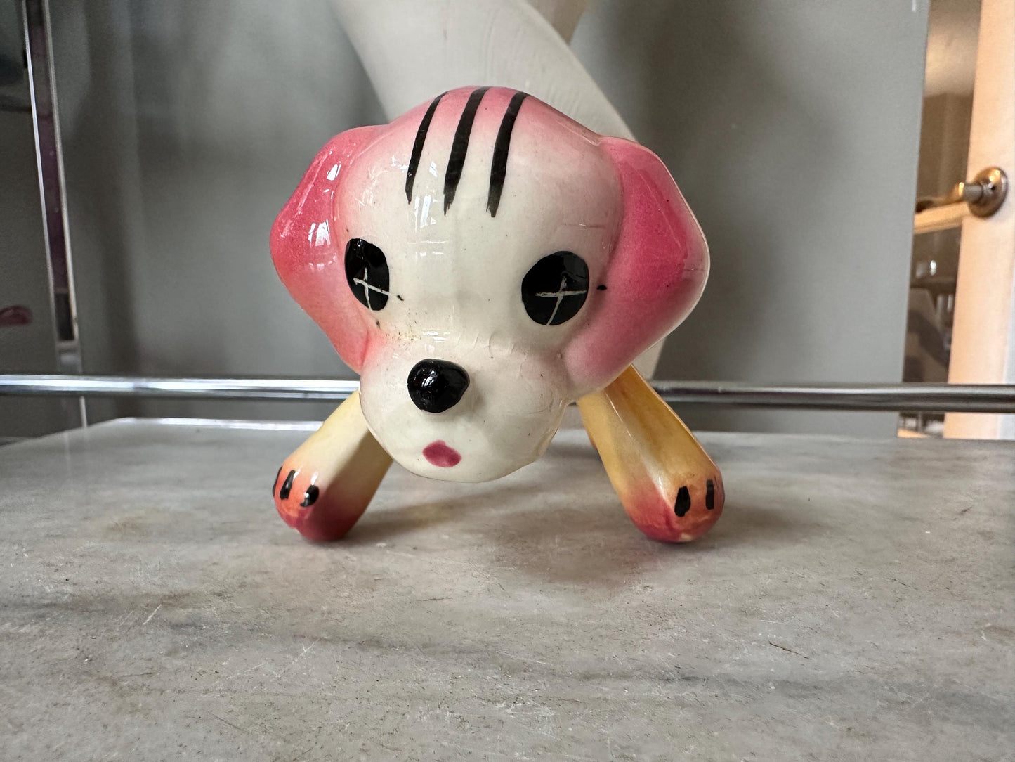 Vintage Kitsch Puppy Dog Planter | Pink Yellow Glazed Ceramic Vase