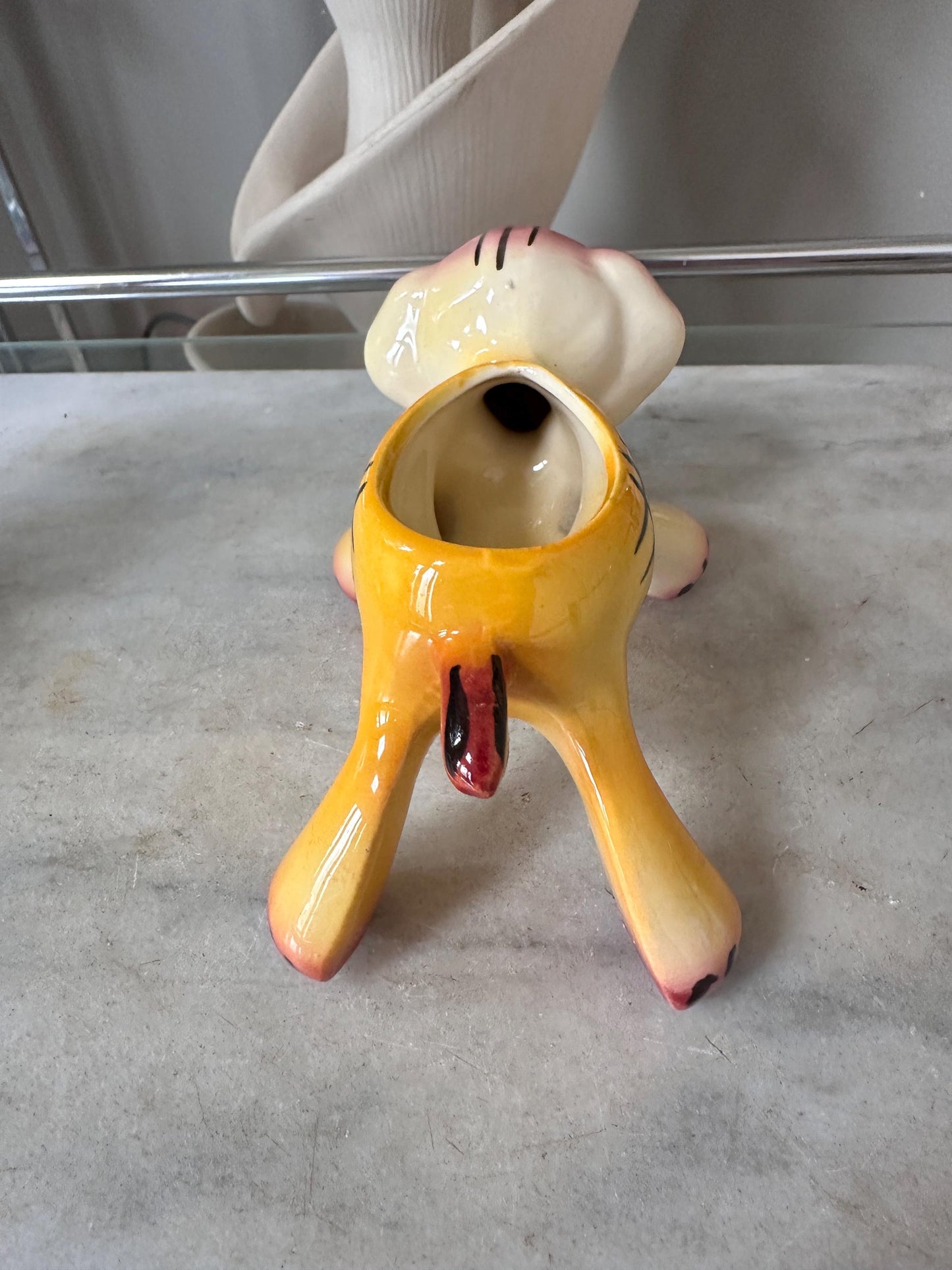 Vintage Kitsch Puppy Dog Planter | Pink Yellow Glazed Ceramic Vase