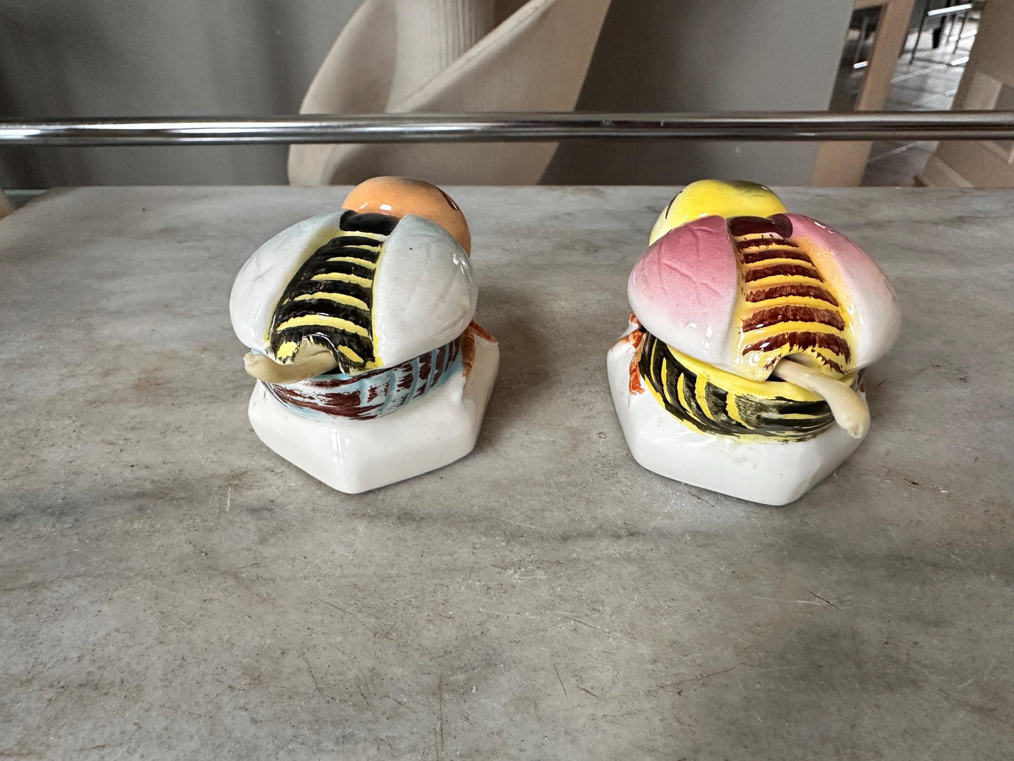 Vintage Anthropomorphic Bee Salt Cellars, Mid Century Ceramic Japan