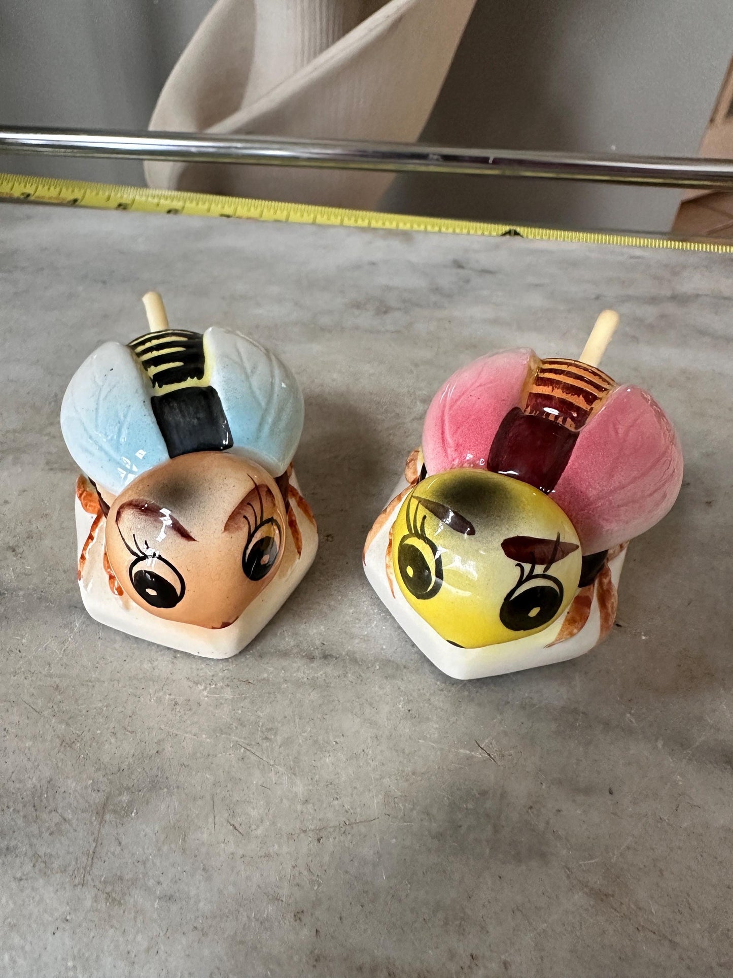 Vintage Anthropomorphic Bee Salt Cellars, Mid Century Ceramic Japan