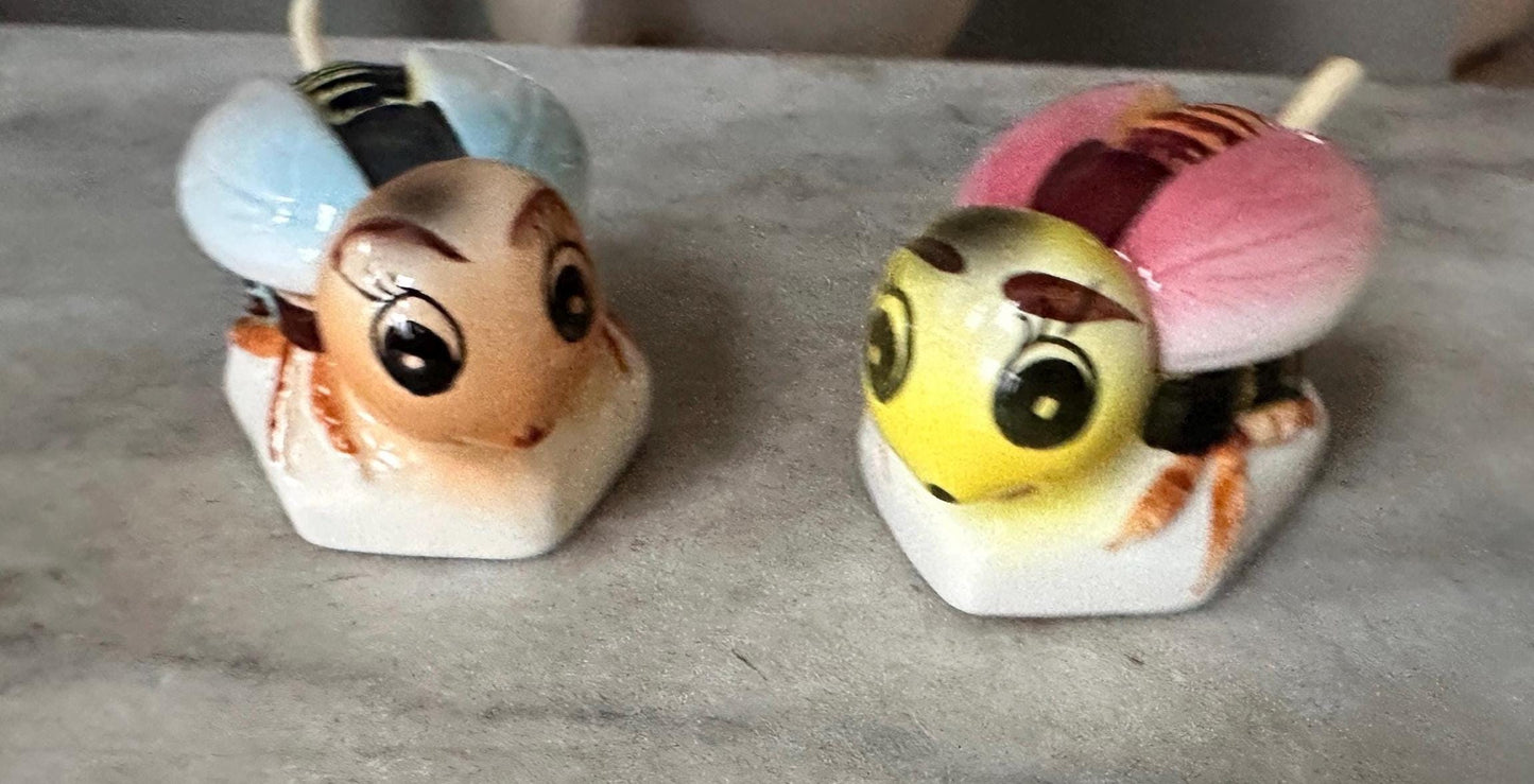 Vintage Anthropomorphic Bee Salt Cellars, Mid Century Ceramic Japan