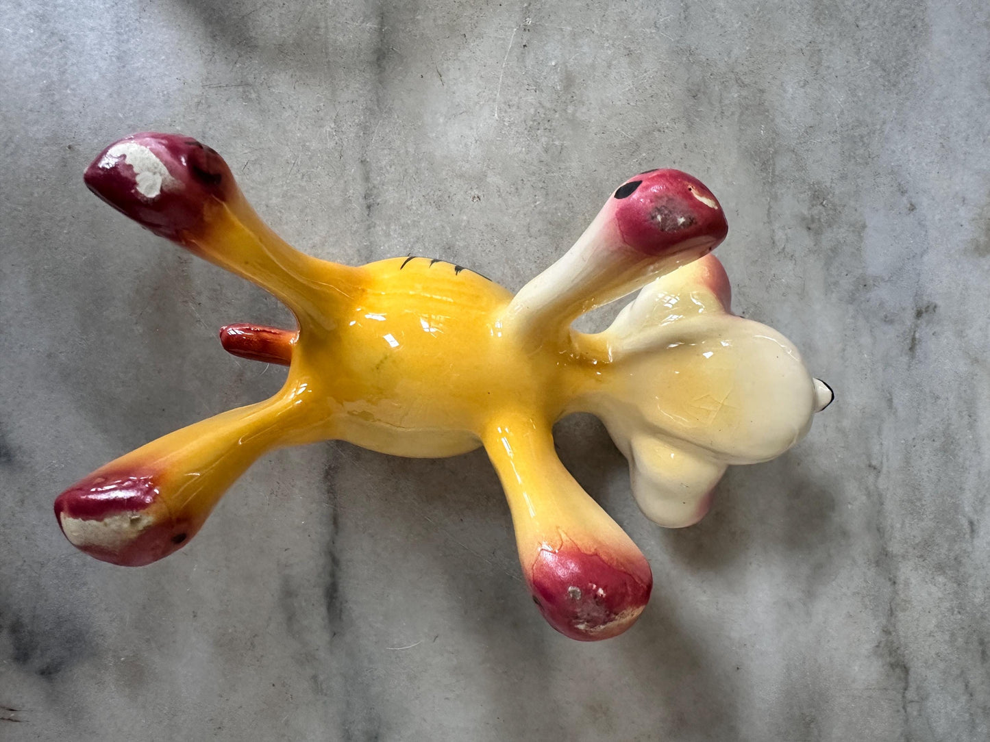 Vintage Kitsch Puppy Dog Planter | Pink Yellow Glazed Ceramic Vase
