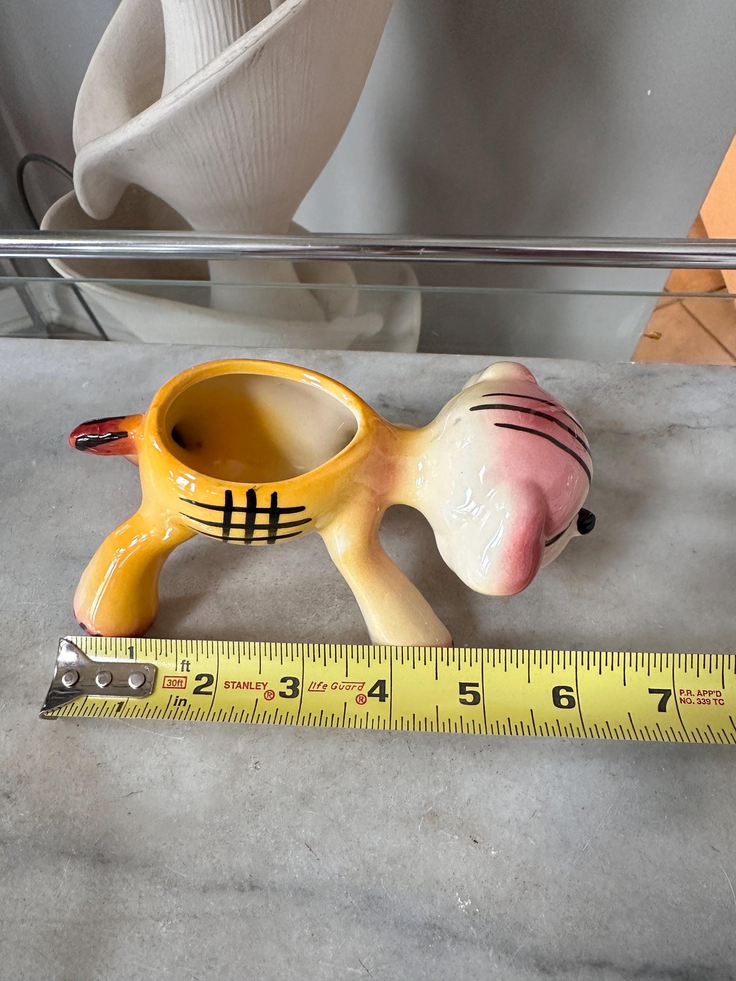 Vintage Kitsch Puppy Dog Planter | Pink Yellow Glazed Ceramic Vase