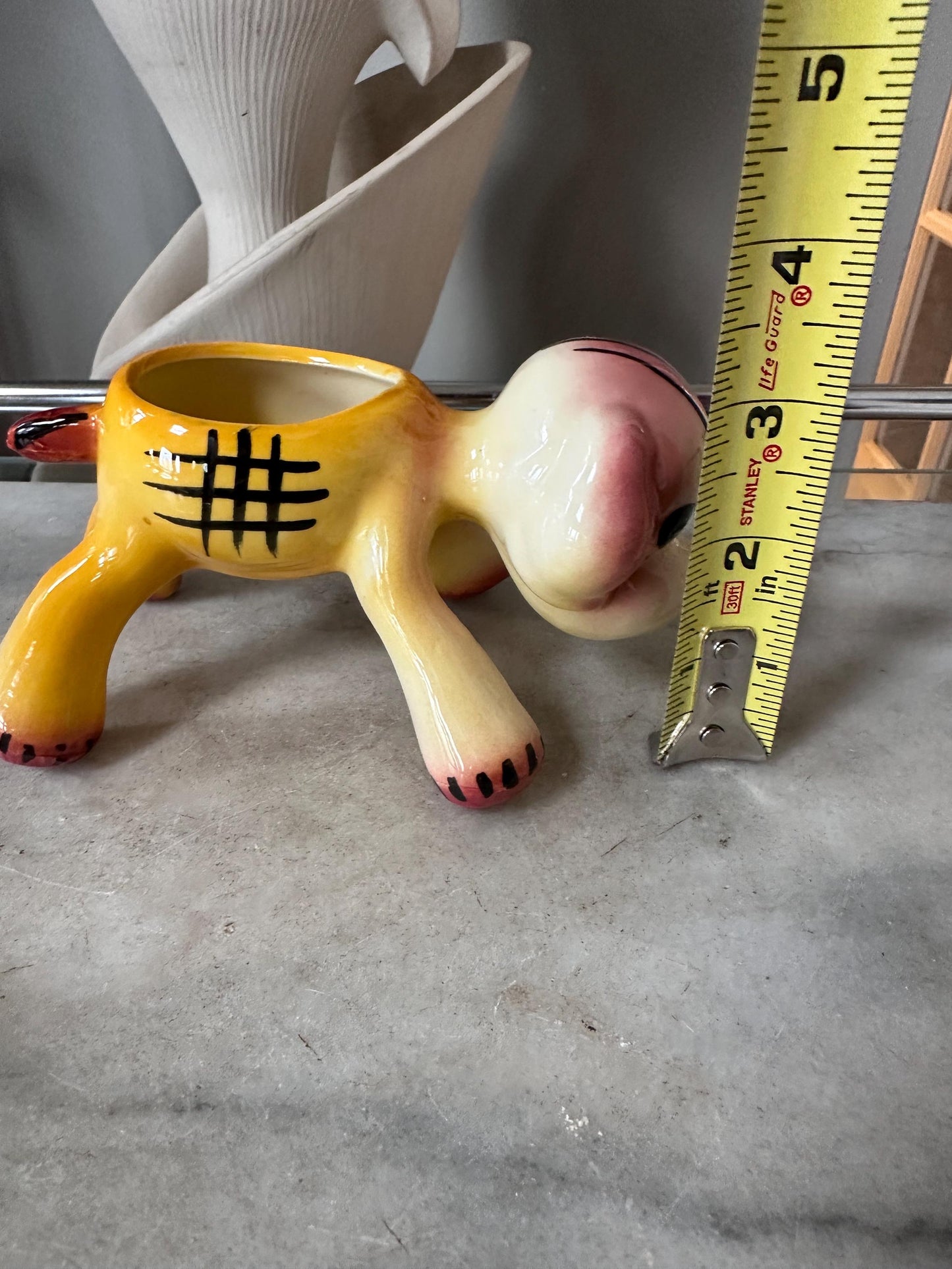 Vintage Kitsch Puppy Dog Planter | Pink Yellow Glazed Ceramic Vase