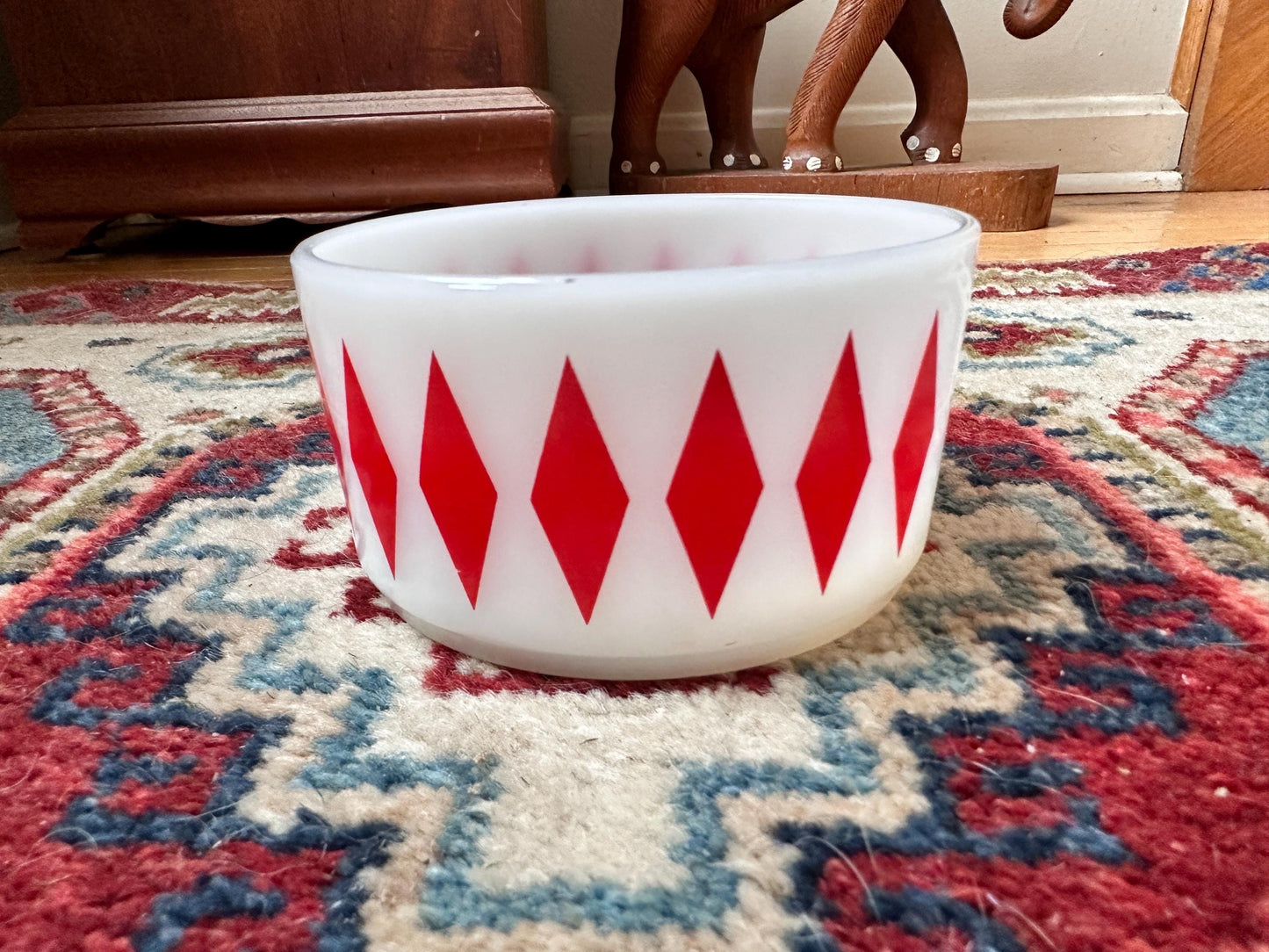 Vintage Fire-King Harlequin Diamond Milk Glass Bowl - Red – Stackable Retro Kitchenware