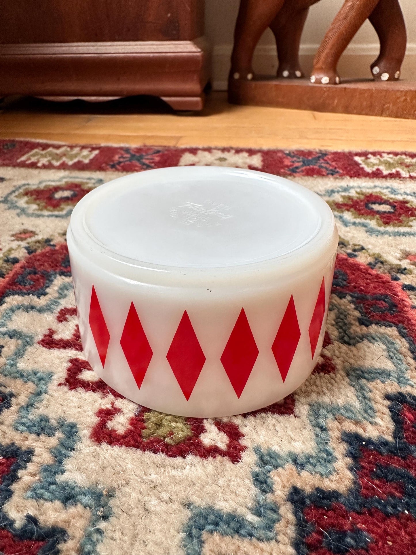 Vintage Fire-King Harlequin Diamond Milk Glass Bowl - Red – Stackable Retro Kitchenware