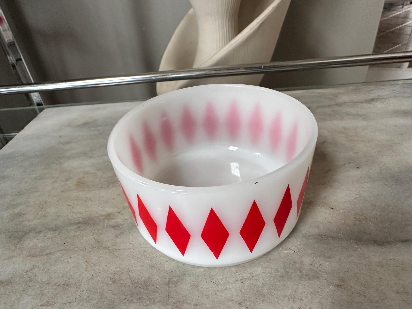 Vintage Fire-King Harlequin Diamond Milk Glass Bowl - Red – Stackable Retro Kitchenware