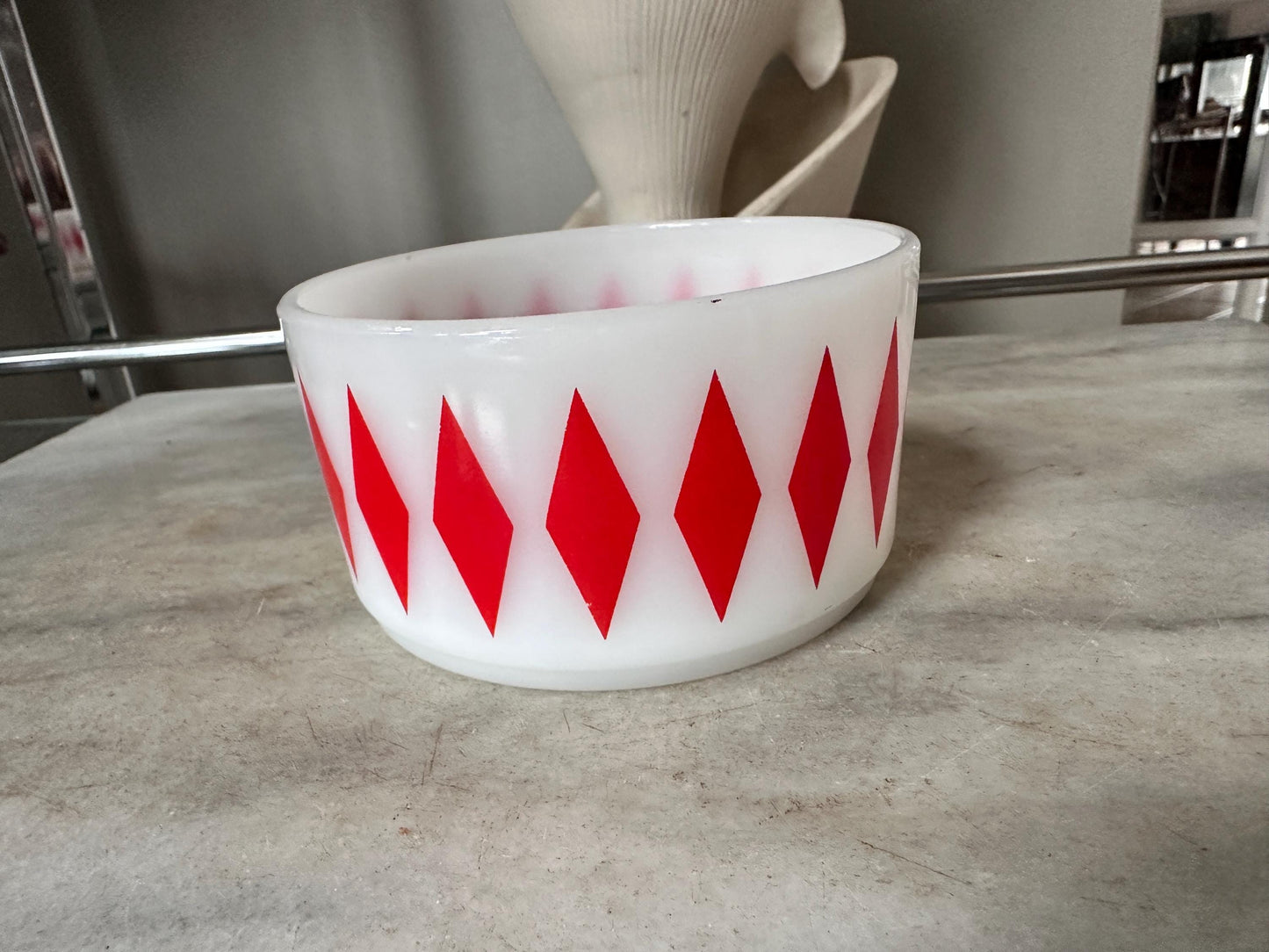 Vintage Fire-King Harlequin Diamond Milk Glass Bowl - Red – Stackable Retro Kitchenware