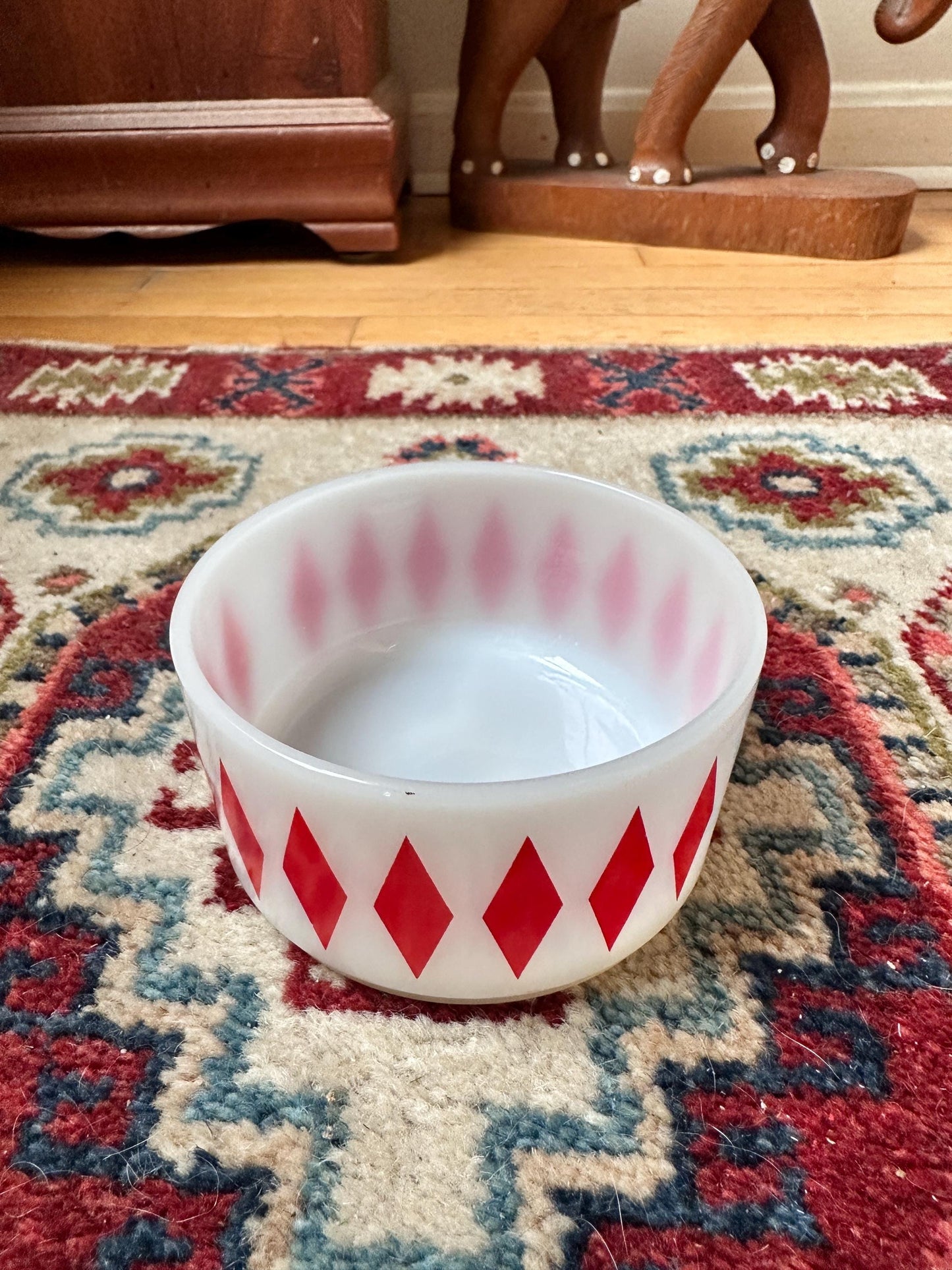 Vintage Fire-King Harlequin Diamond Milk Glass Bowl - Red – Stackable Retro Kitchenware