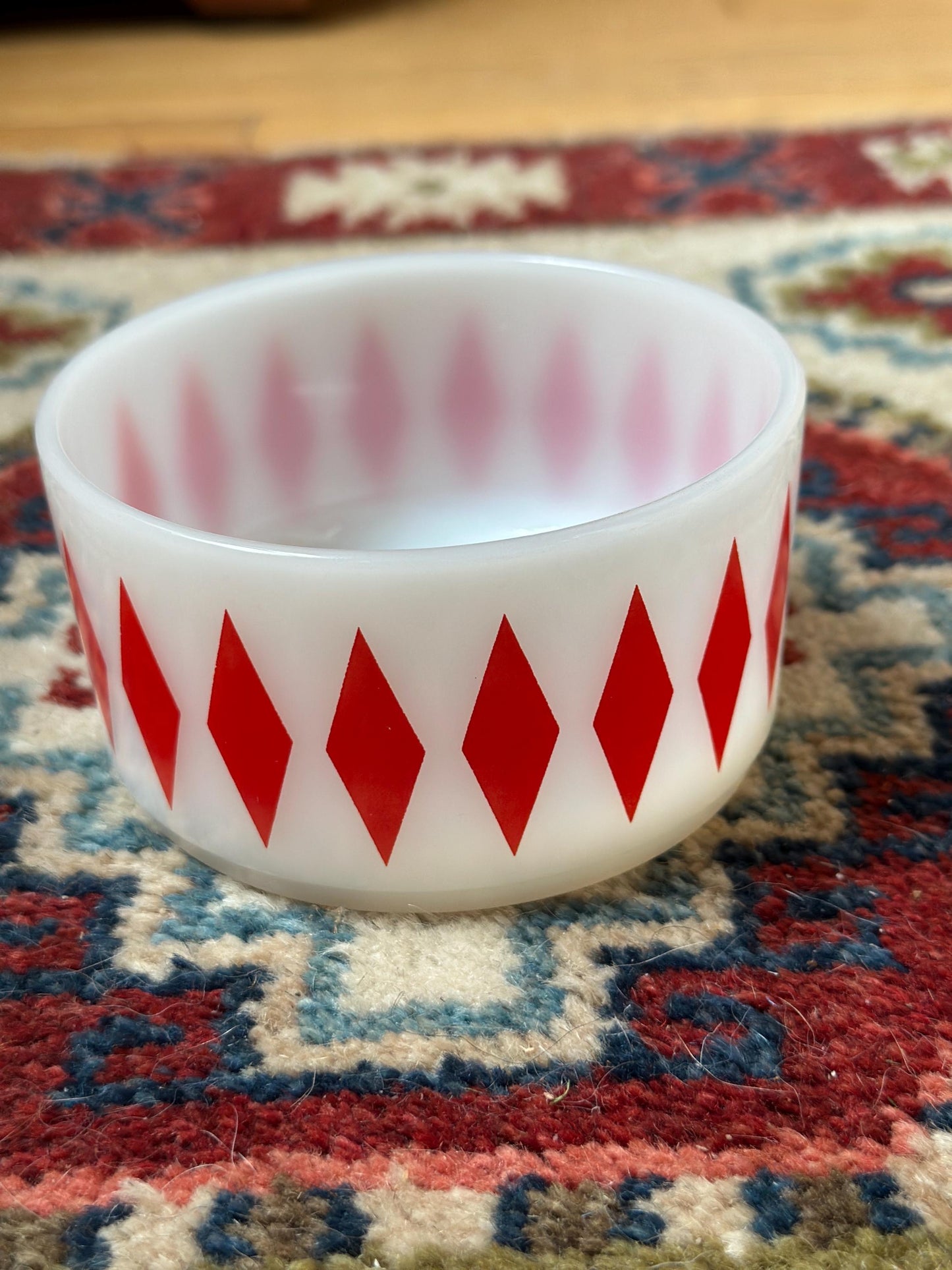 Vintage Fire-King Harlequin Diamond Milk Glass Bowl - Red – Stackable Retro Kitchenware