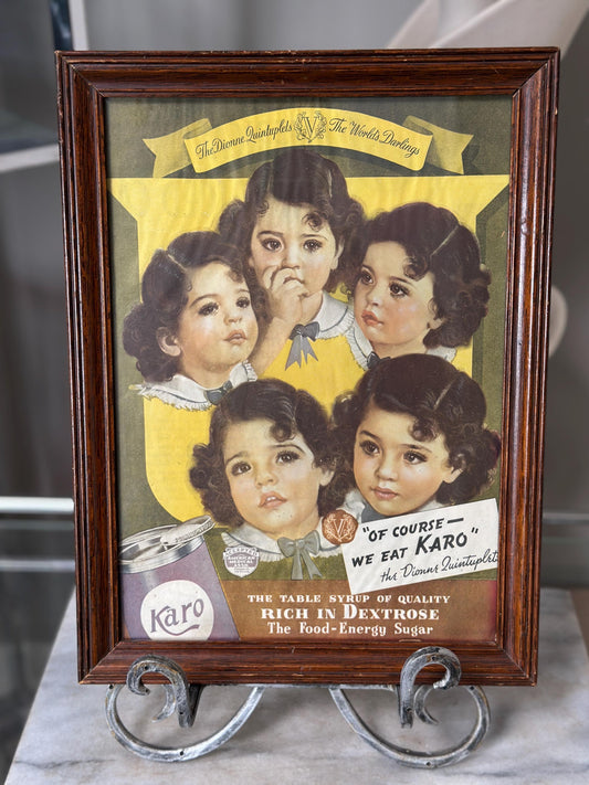 1937 Dionne Quintuplets Karo Syrup Ad Print | Vintage Baby Wall Decor 16” x 13”