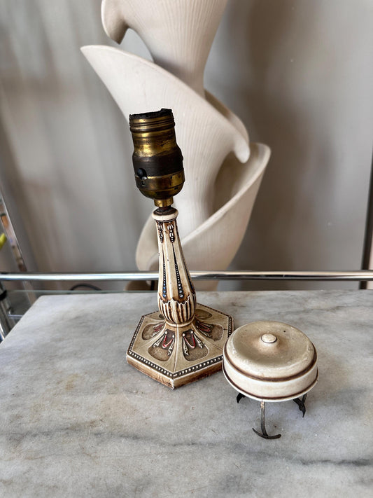 Vintage Cast Iron Lamp, Hand-Painted Details, Ornate Lighting, Unique Top Clip for a glass shade