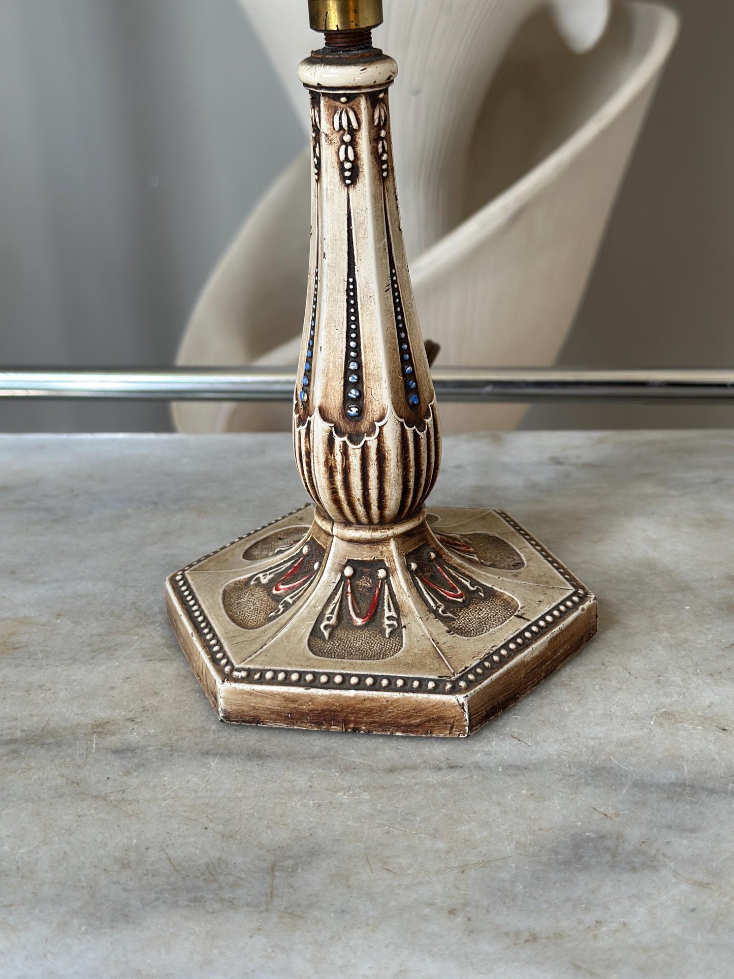 Vintage Cast Iron Lamp, Hand-Painted Details, Ornate Lighting, Unique Top Clip for a glass shade