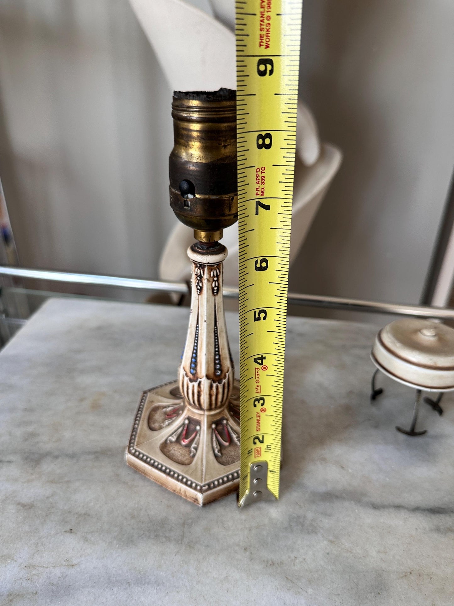 Vintage Cast Iron Lamp, Hand-Painted Details, Ornate Lighting, Unique Top Clip for a glass shade