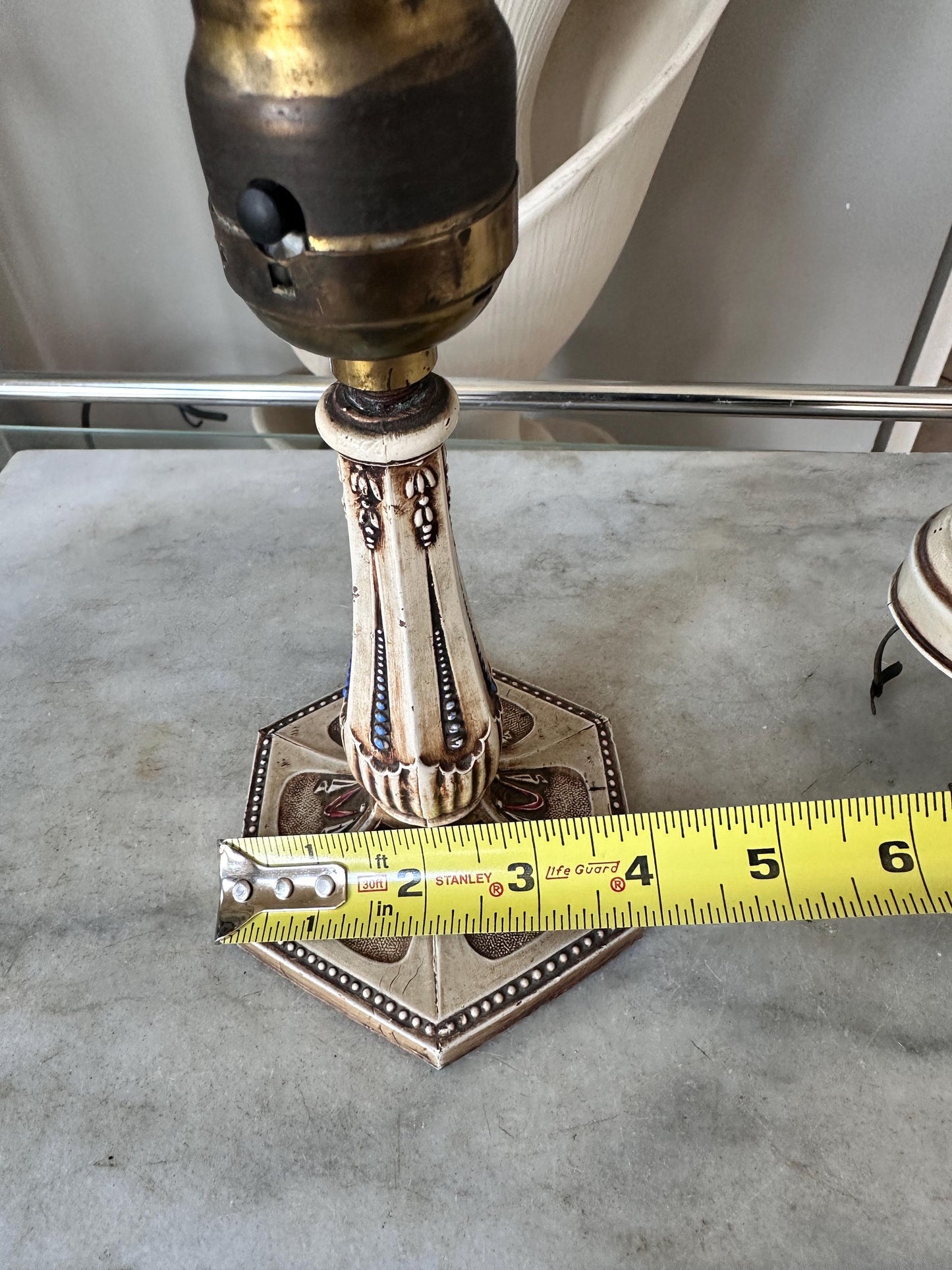 Vintage Cast Iron Lamp, Hand-Painted Details, Ornate Lighting, Unique Top Clip for a glass shade
