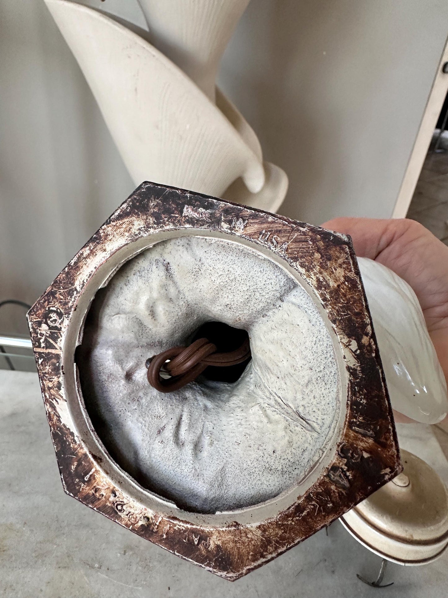 Vintage Cast Iron Lamp, Hand-Painted Details, Ornate Lighting, Unique Top Clip for a glass shade